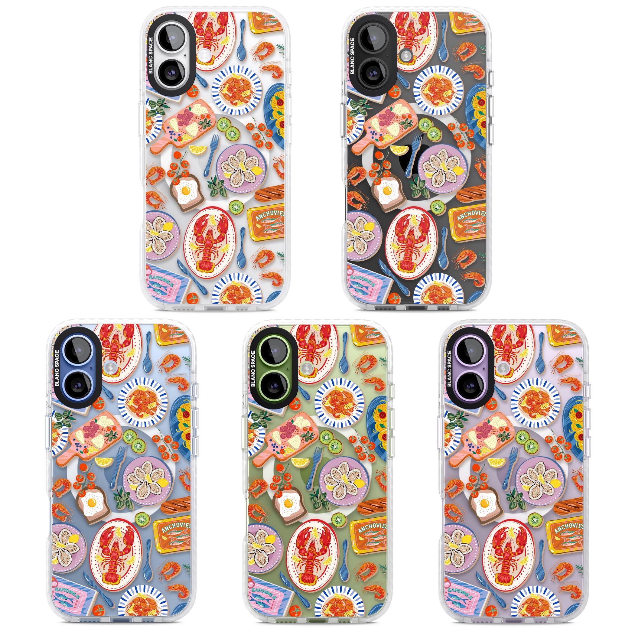 Seafood Pattern iPhone 17 Impact Pro Clear Phone Case APT Impact Protection