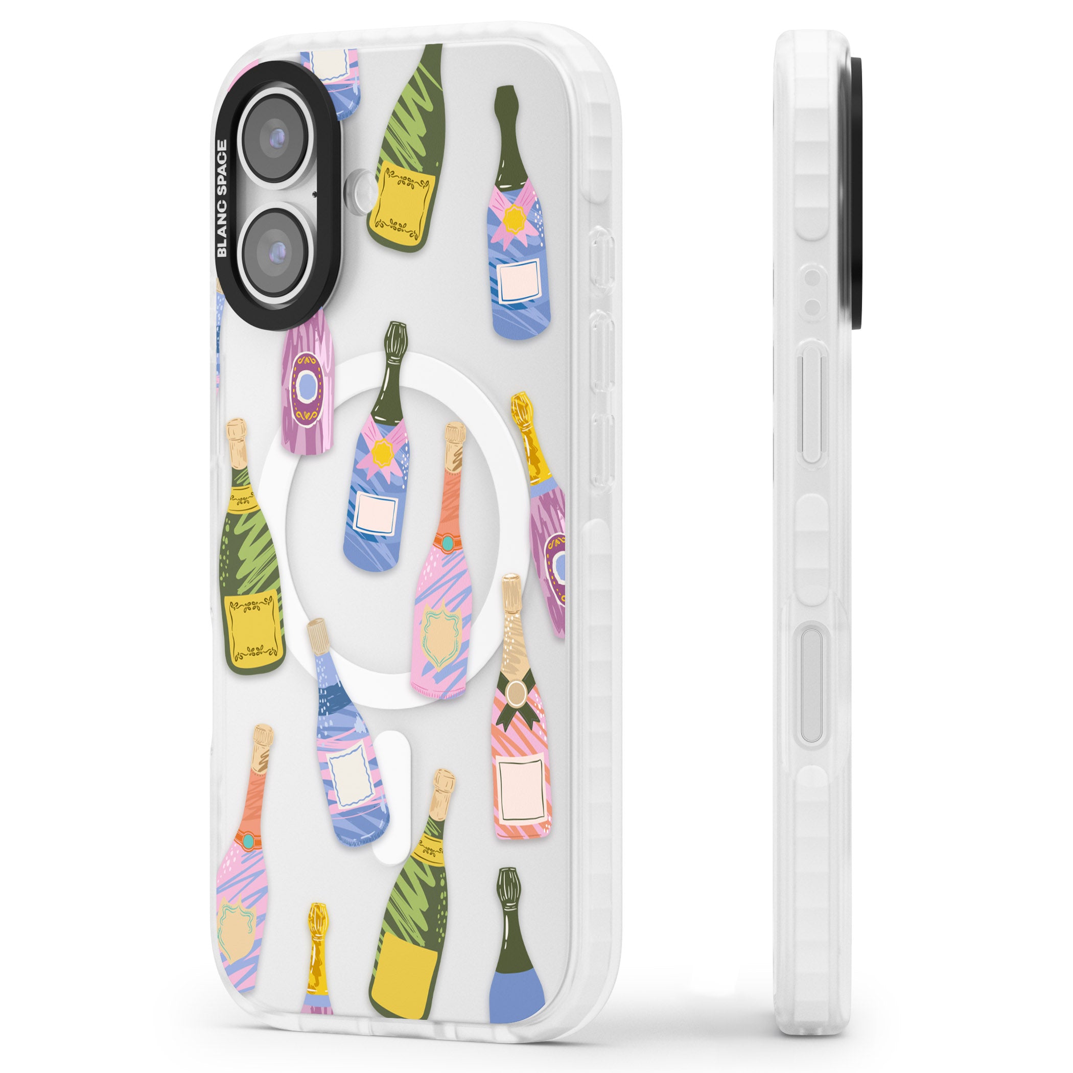 Champagne Pattern iPhone 17 Impact Pro Clear Phone Case Side Profile