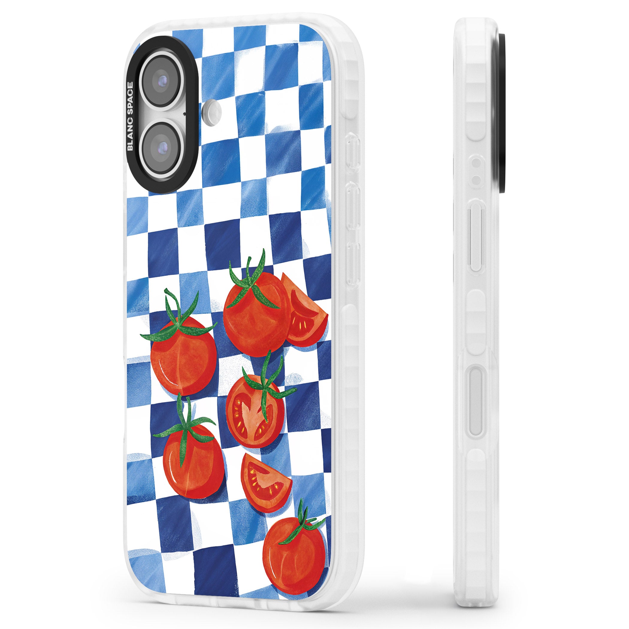 Blue Picnic Blanket & Tomatoes iPhone 17 Impact Pro Clear Phone Case Side Profile