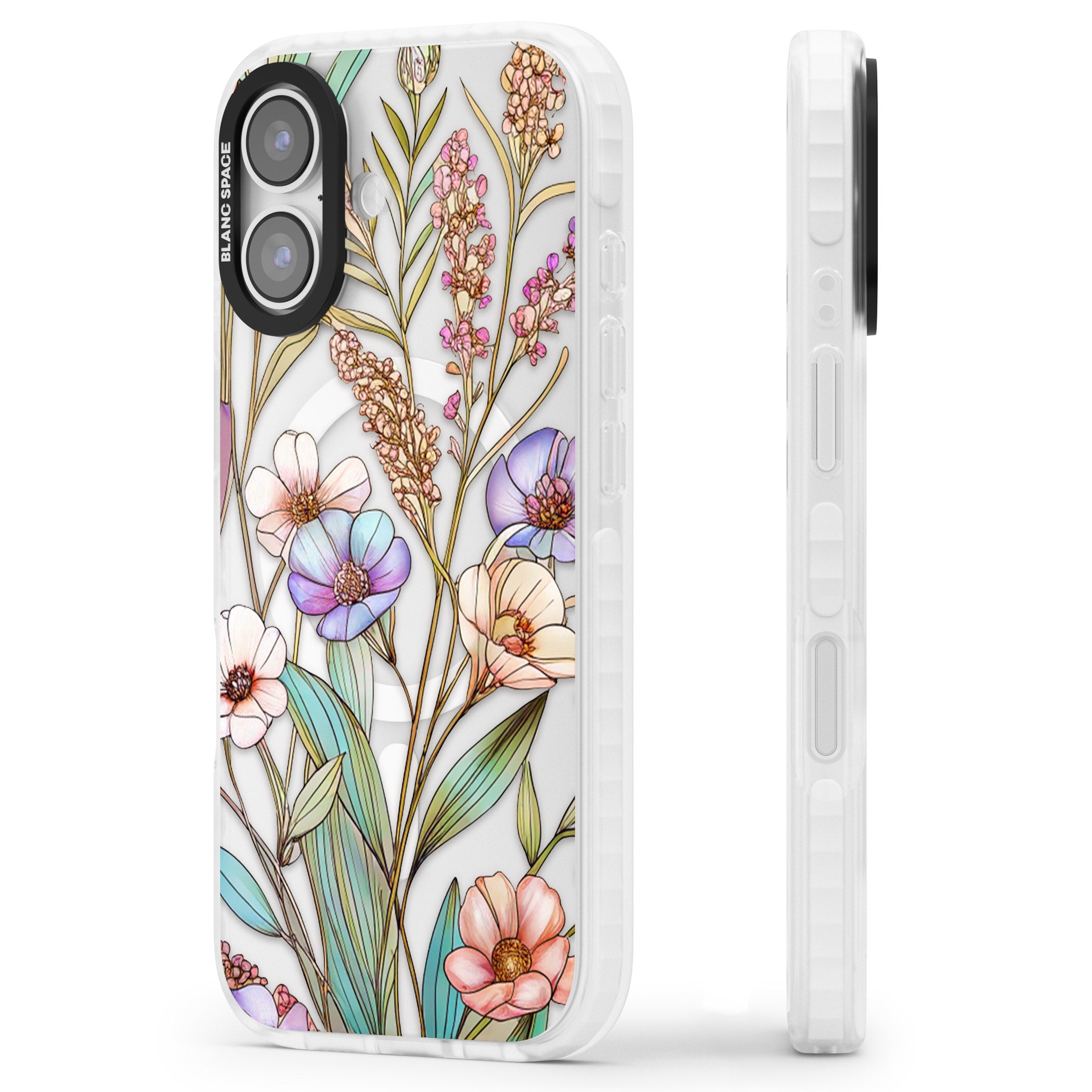 Glass Summer Flowers iPhone 17 Impact Pro Clear Phone Case Side Profile