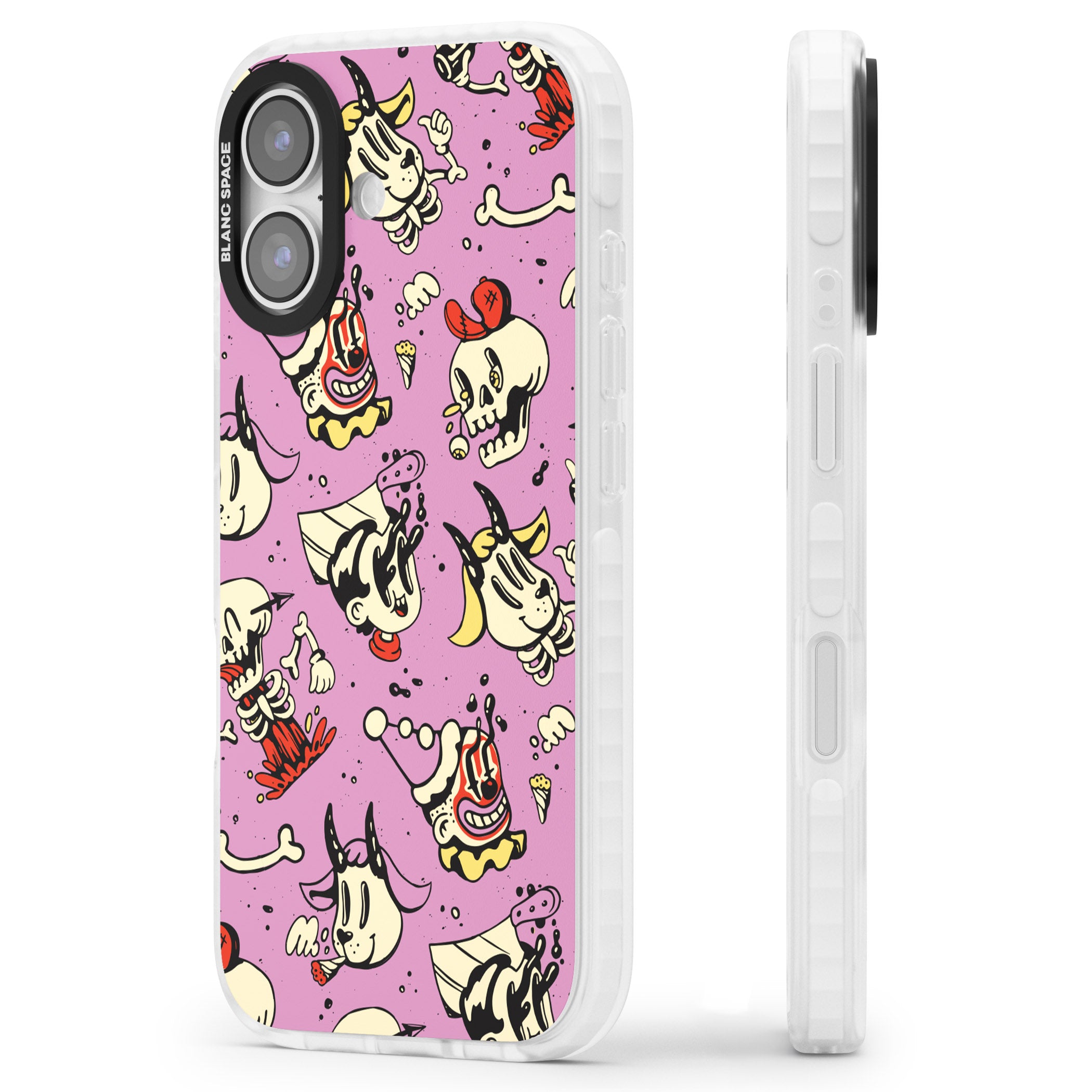 Purple Retro Halloween Pattern iPhone 17 Impact Pro Clear Phone Case Side Profile