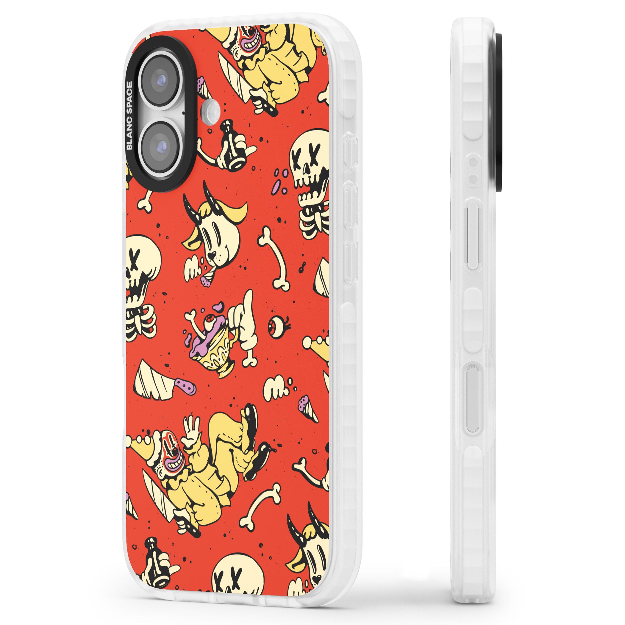 Red Retro Halloween Pattern iPhone 17 Impact Pro Clear Phone Case Side Profile