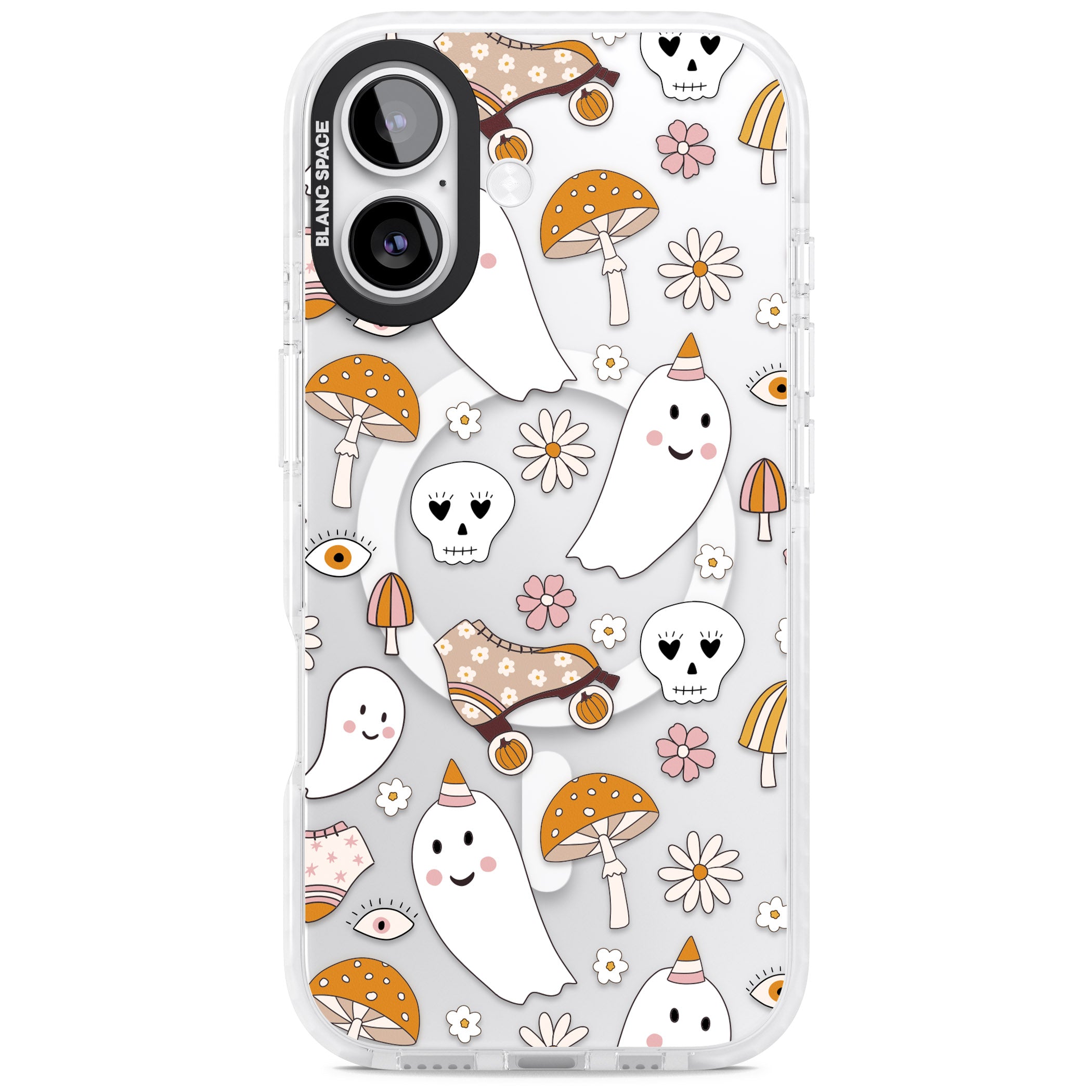 Cute Ghost And Skulls Pattern iPhone 17 Impact Pro Clear Phone Case