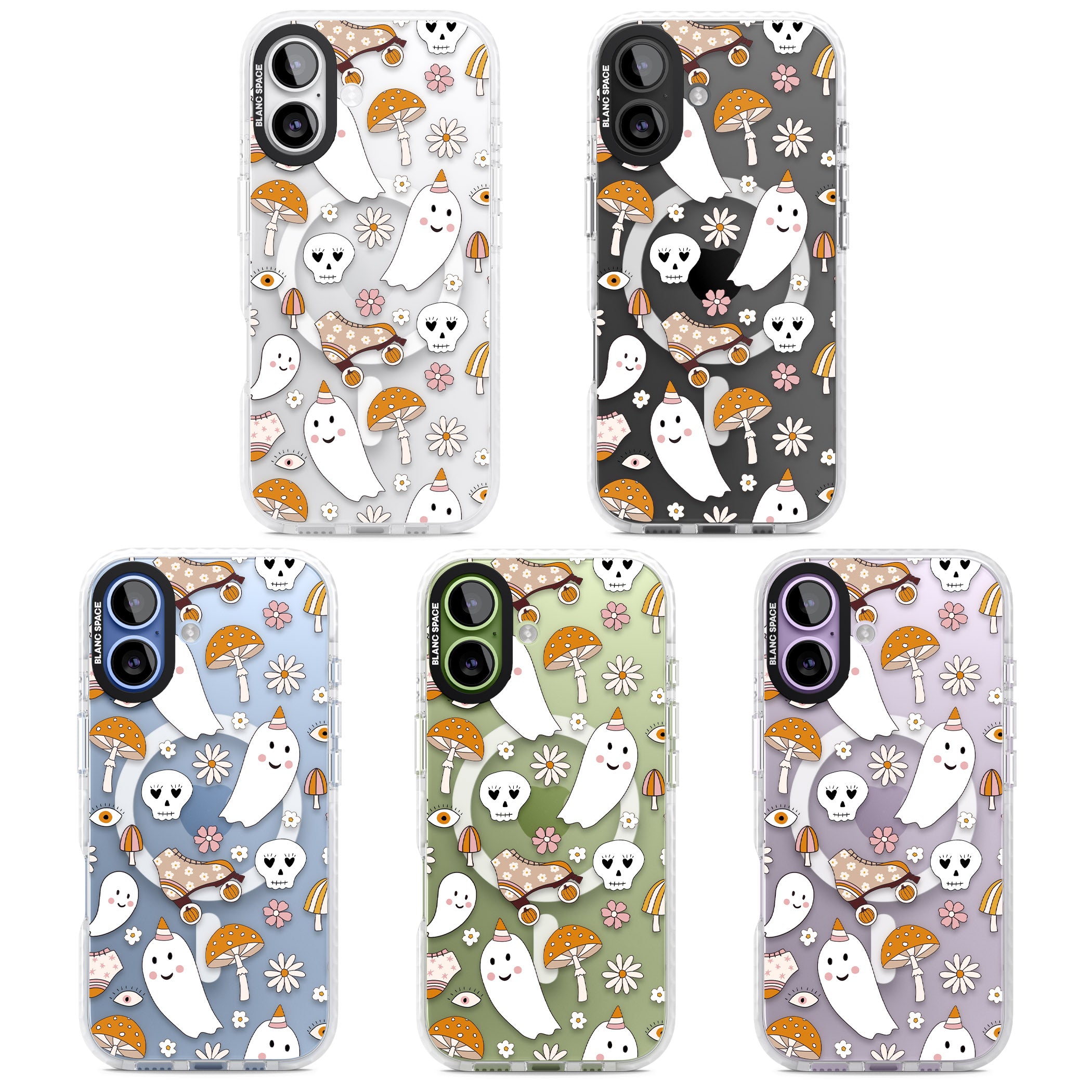 Cute Ghost And Skulls Pattern iPhone 17 Impact Pro Clear Phone Case APT Impact Protection