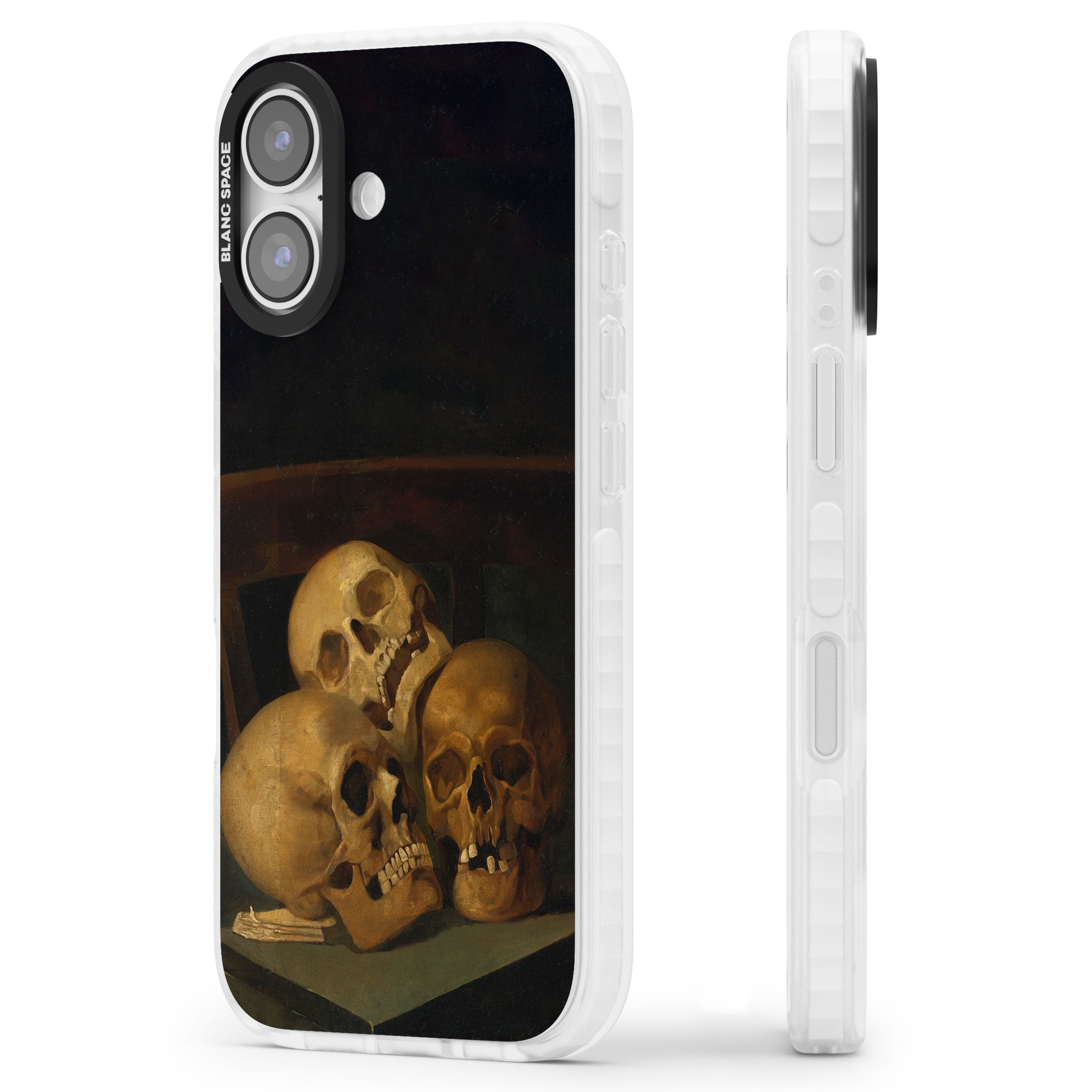 Still Life Of Three Skulls iPhone 17 Impact Pro Clear Phone Case Side Profile
