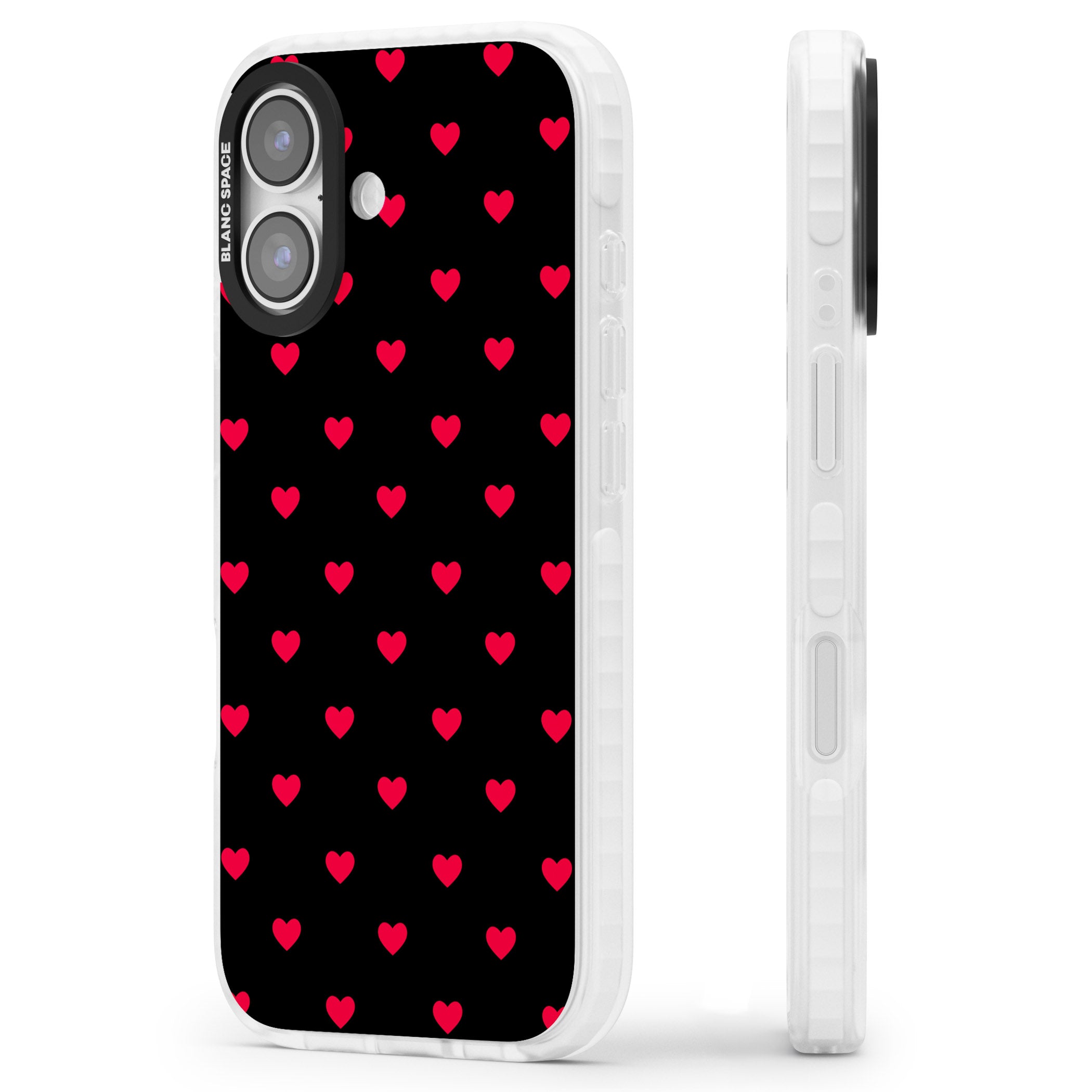 Small Heart Pattern: Red & iPhone 17 Impact Pro Clear Phone Case Side Profile
