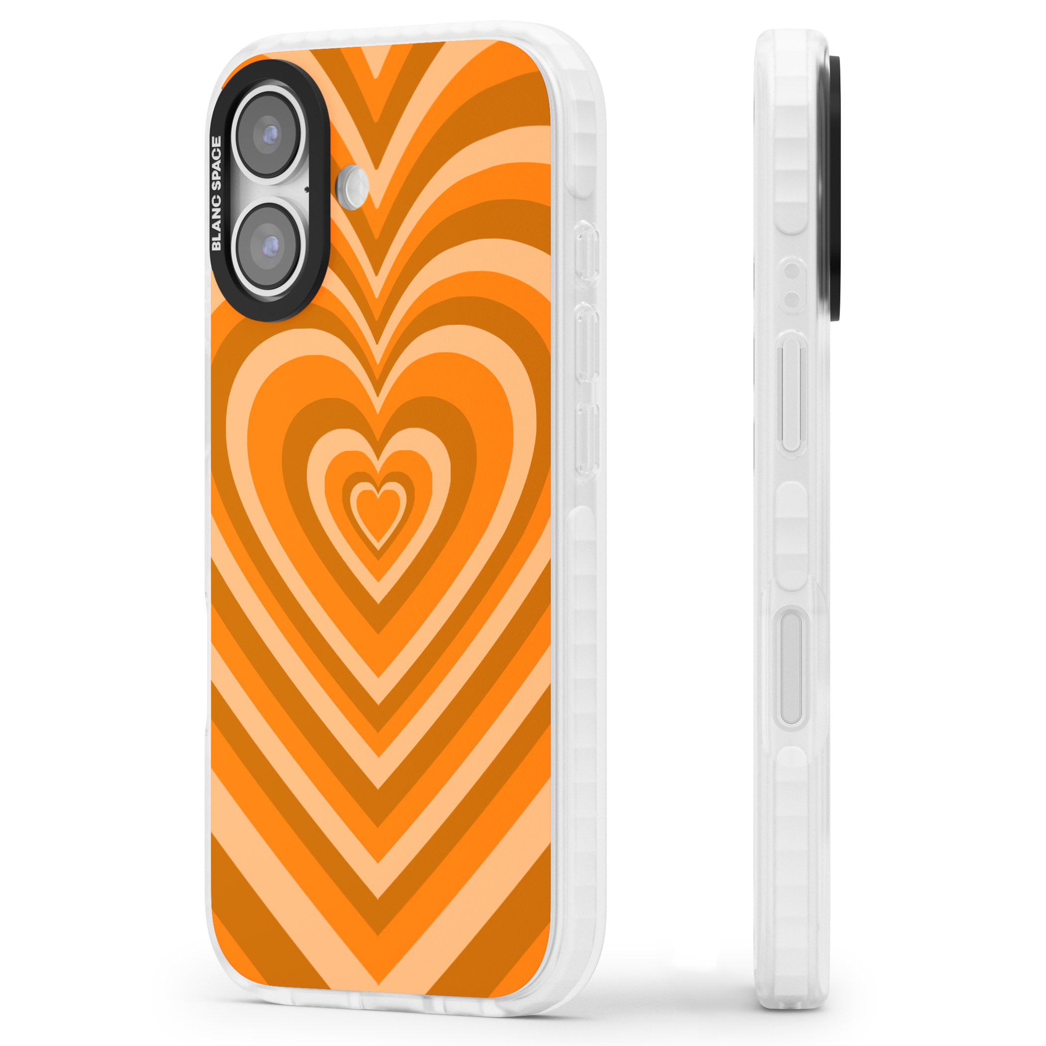 Orange Heart Illusion iPhone 17 Impact Pro Clear Phone Case Side Profile