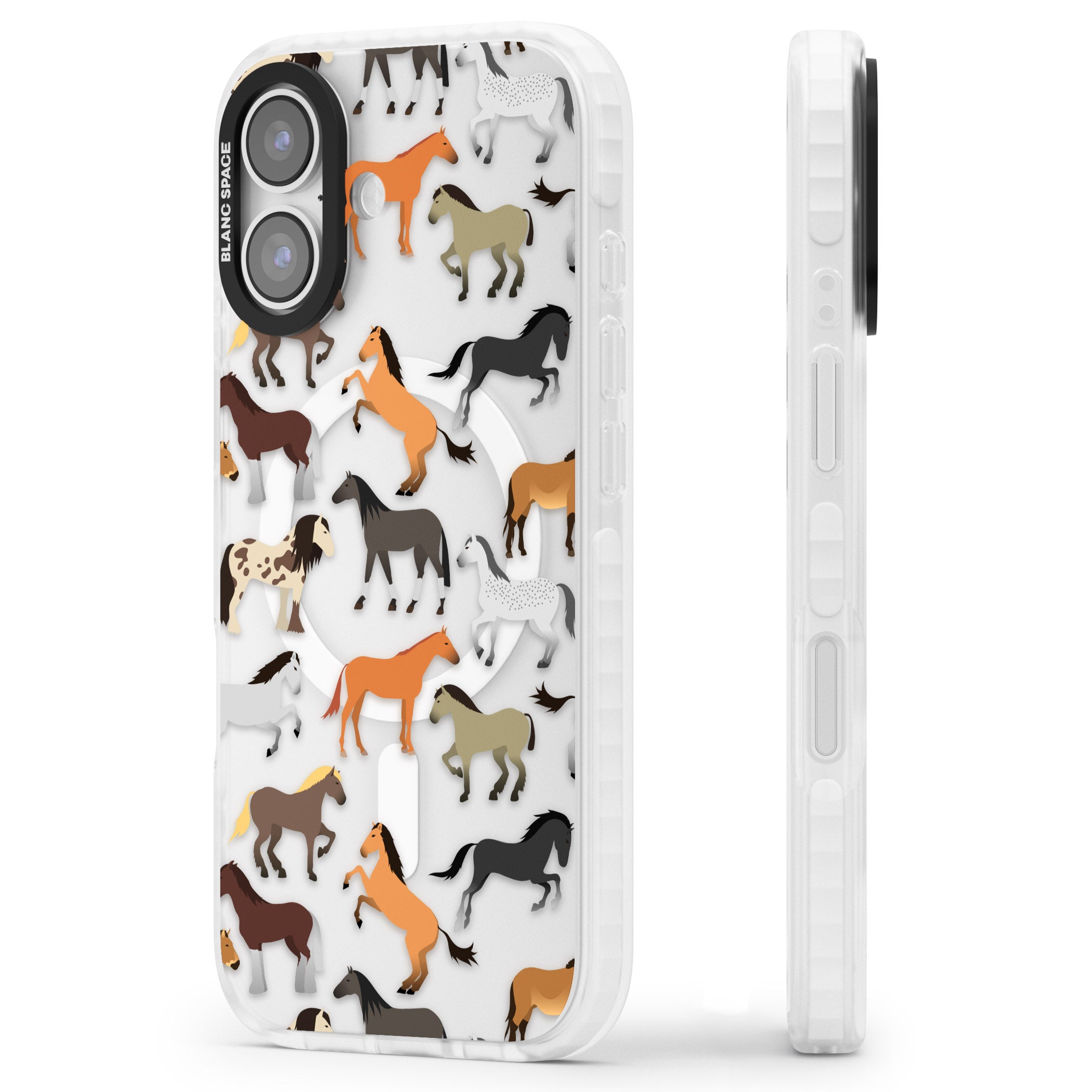 Horse Pattern iPhone 17 Impact Pro Clear Phone Case Side Profile