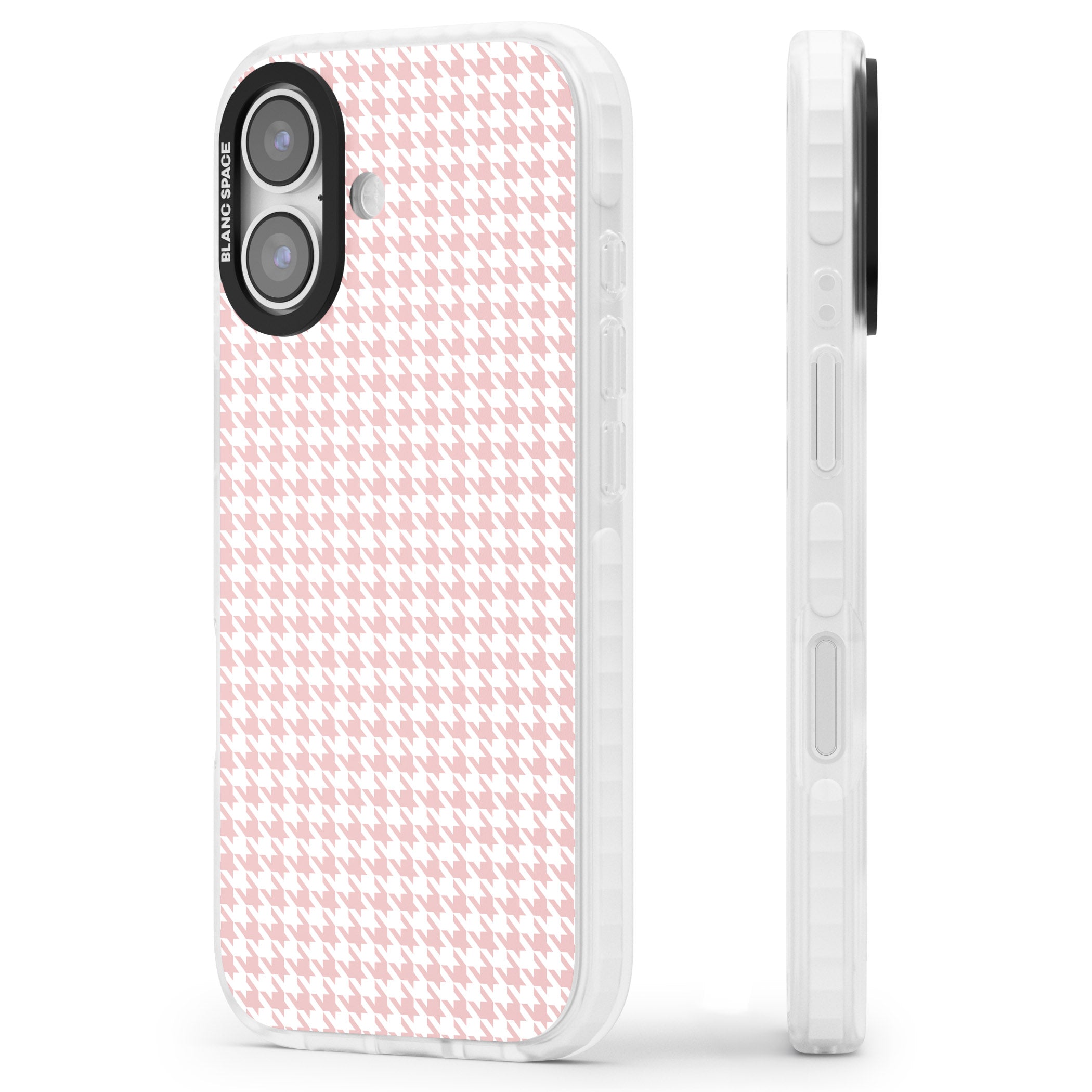 Pink Houndstooth Pattern iPhone 17 Impact Pro Clear Phone Case Side Profile