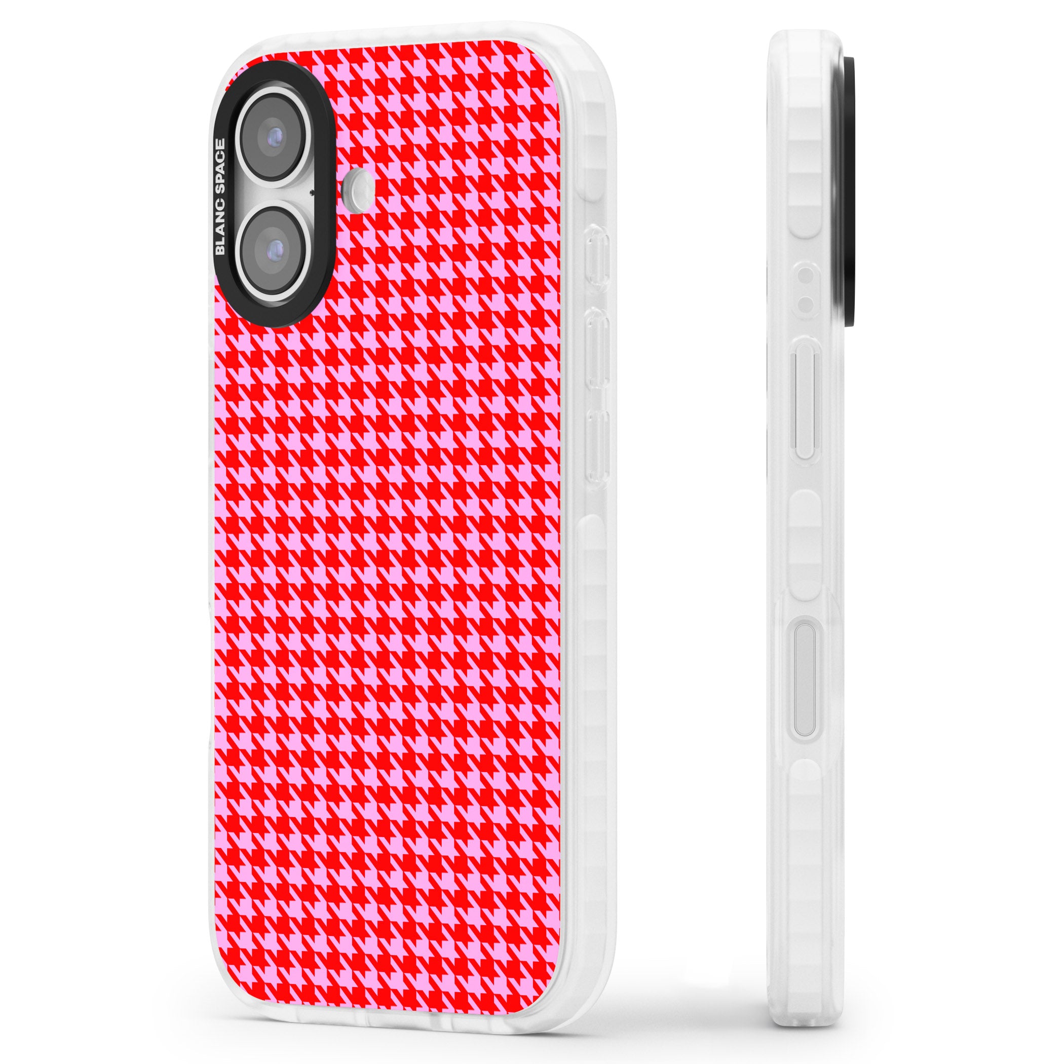 Neon Pink & Red Houndstooth iPhone 17 Impact Pro Clear Phone Case Side Profile