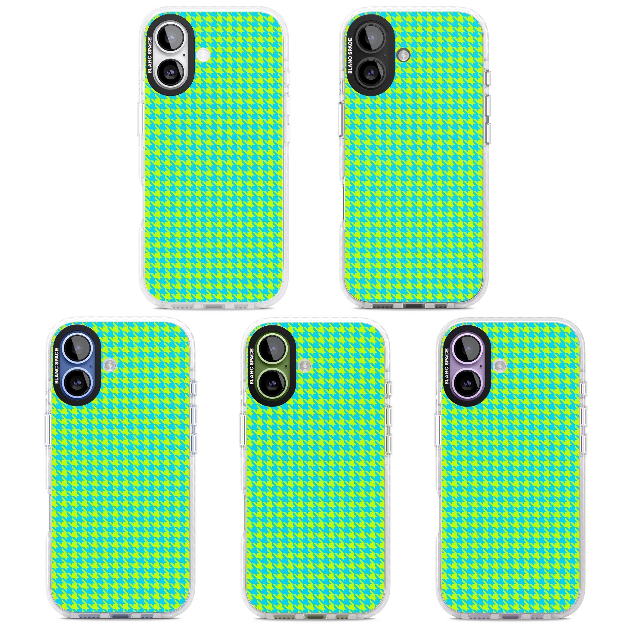 Neon Lime & Turquoise Houndstooth iPhone 17 Impact Pro Clear Phone Case APT Impact Protection