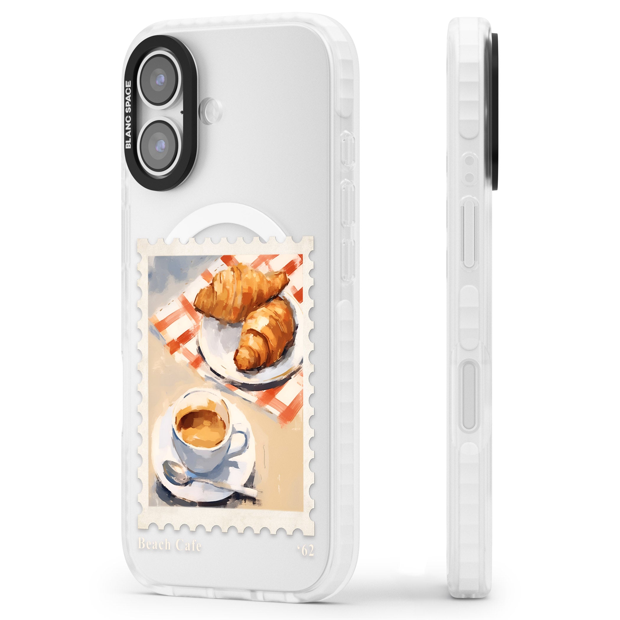 Cafe Stamp iPhone 17 Impact Pro Clear Phone Case Side Profile