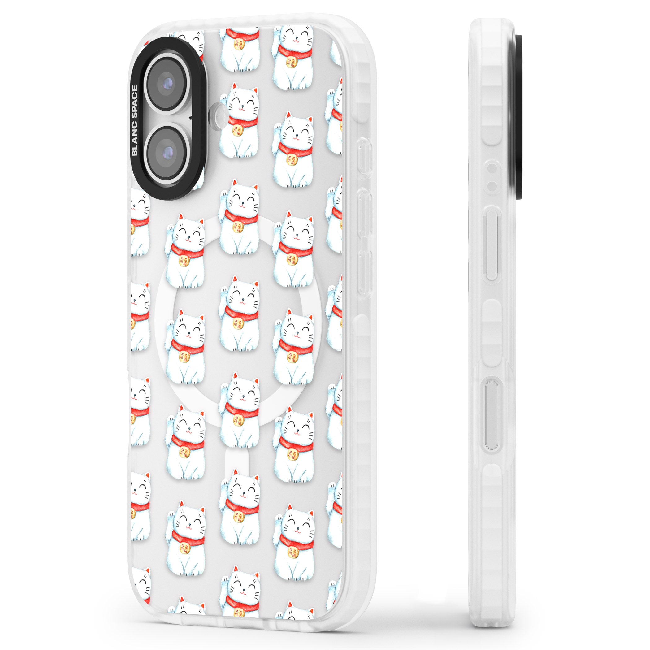 Lucky Cat Pattern iPhone 17 Impact Pro Clear Phone Case Side Profile