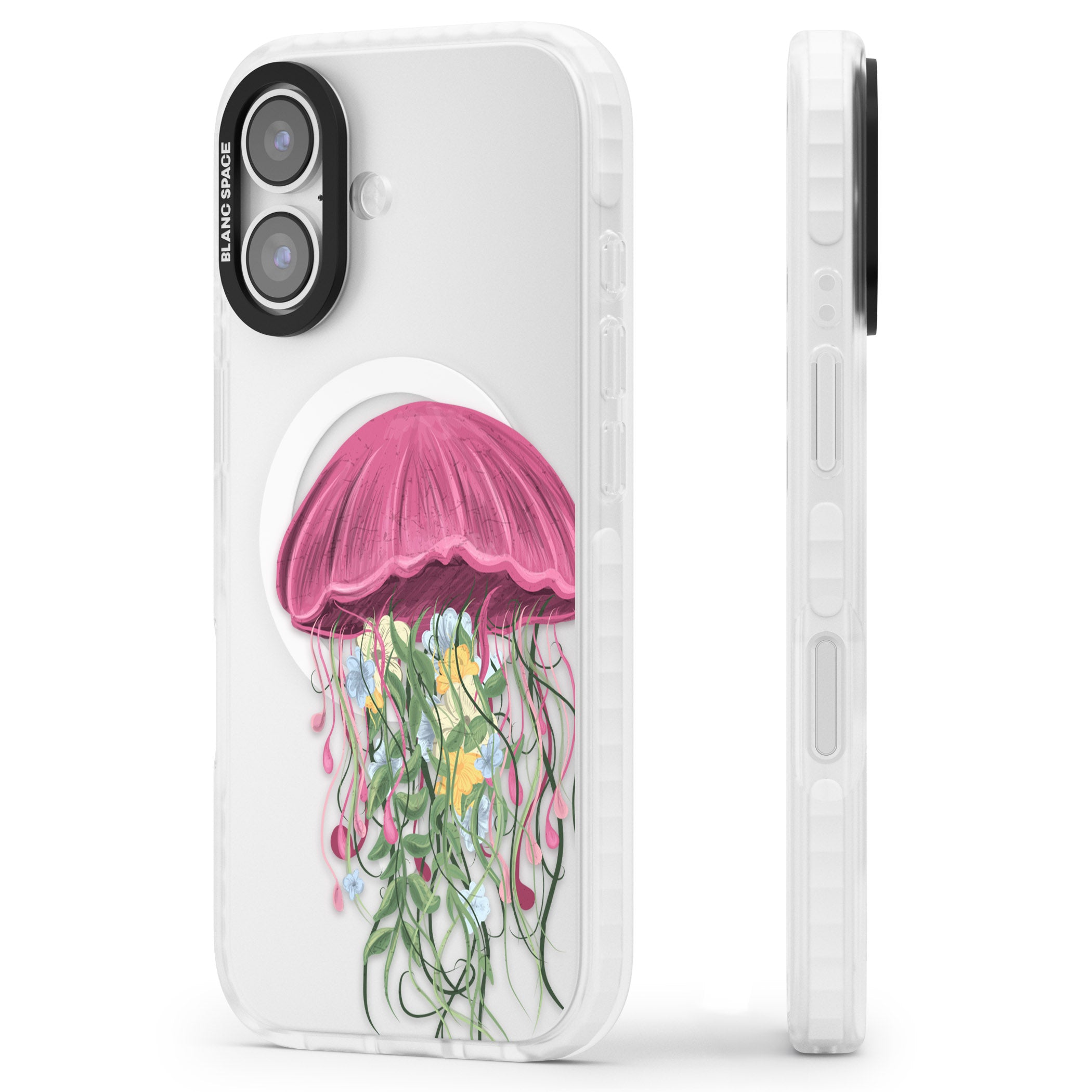 Botanical Jellyfish iPhone 17 Impact Pro Clear Phone Case Side Profile
