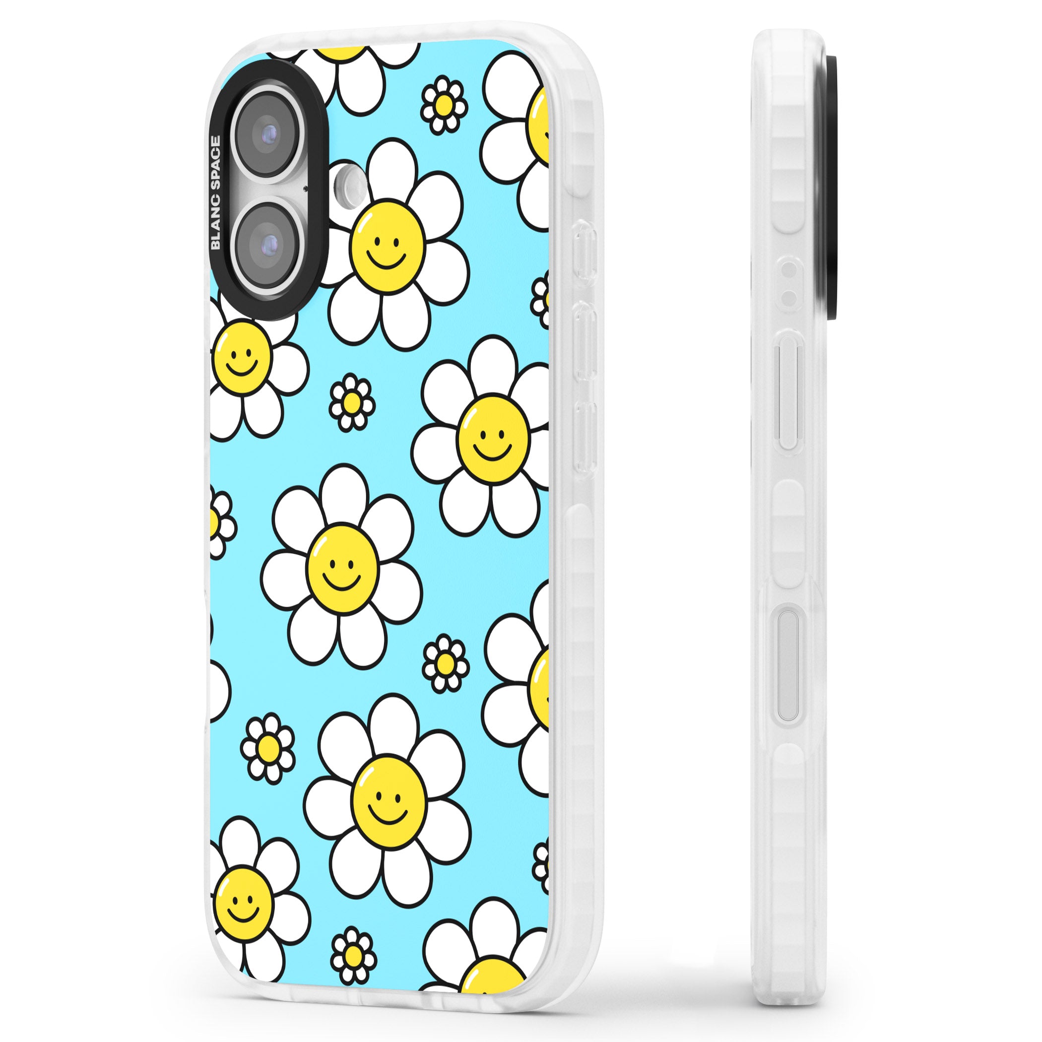 Daisy Faces Kawaii Pattern iPhone 17 Impact Pro Clear Phone Case Side Profile