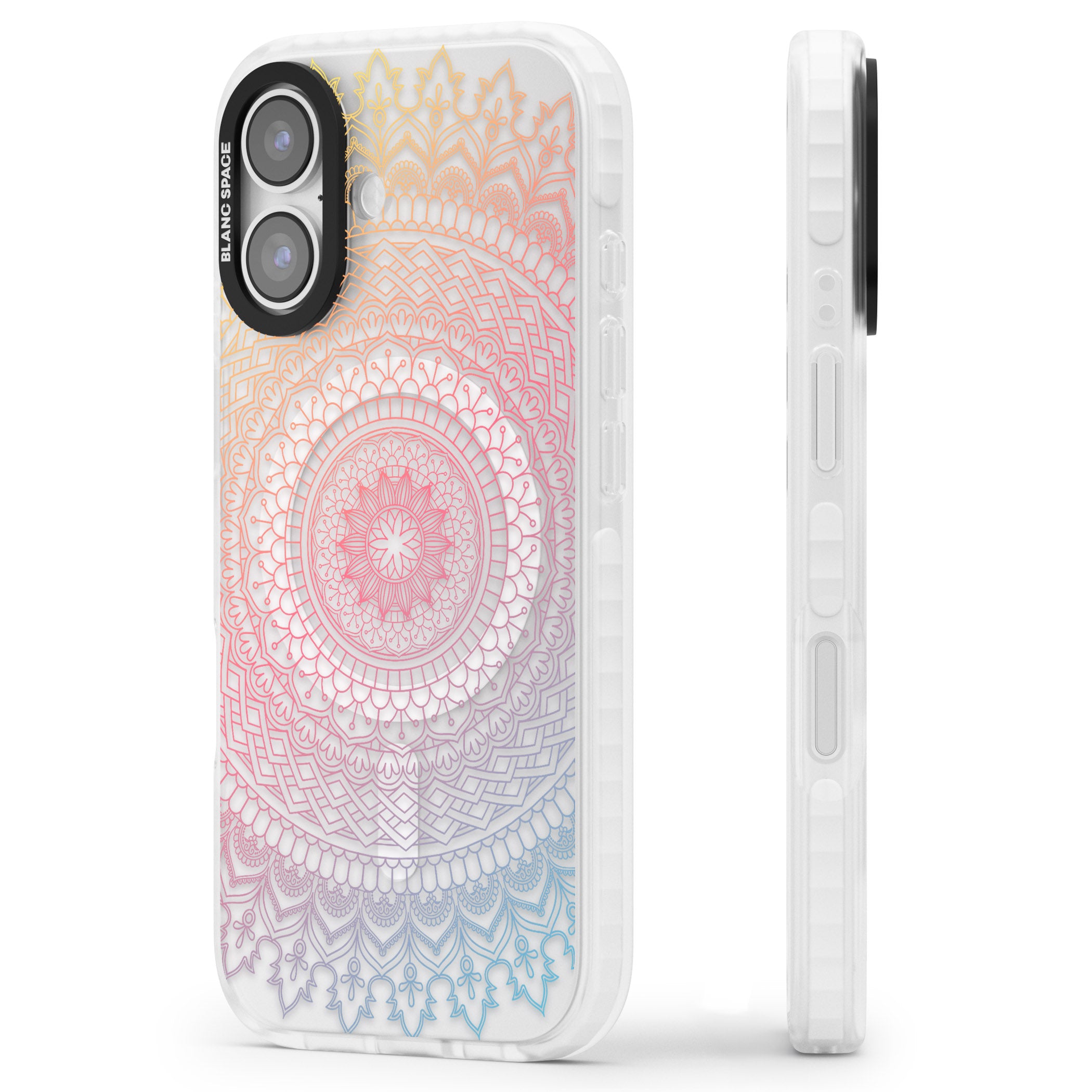 Rainbow Mandala iPhone 17 Impact Pro Clear Phone Case Side Profile