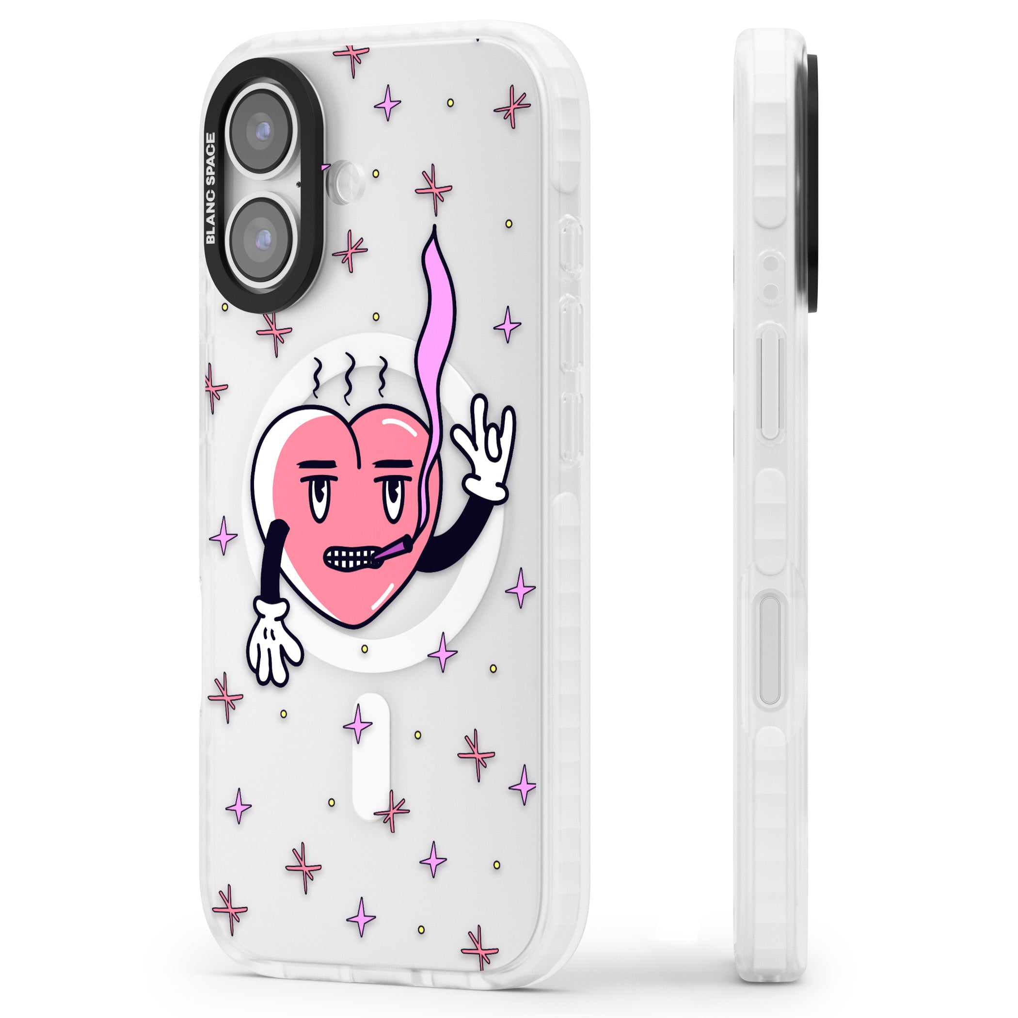 Quirky Heart iPhone 17 Impact Pro Clear Phone Case Side Profile