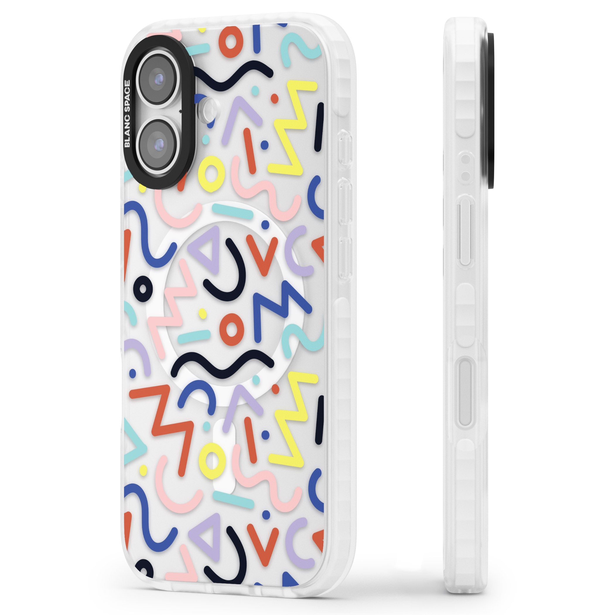 Memphis Retro Pattern iPhone 17 Impact Pro Clear Phone Case Side Profile