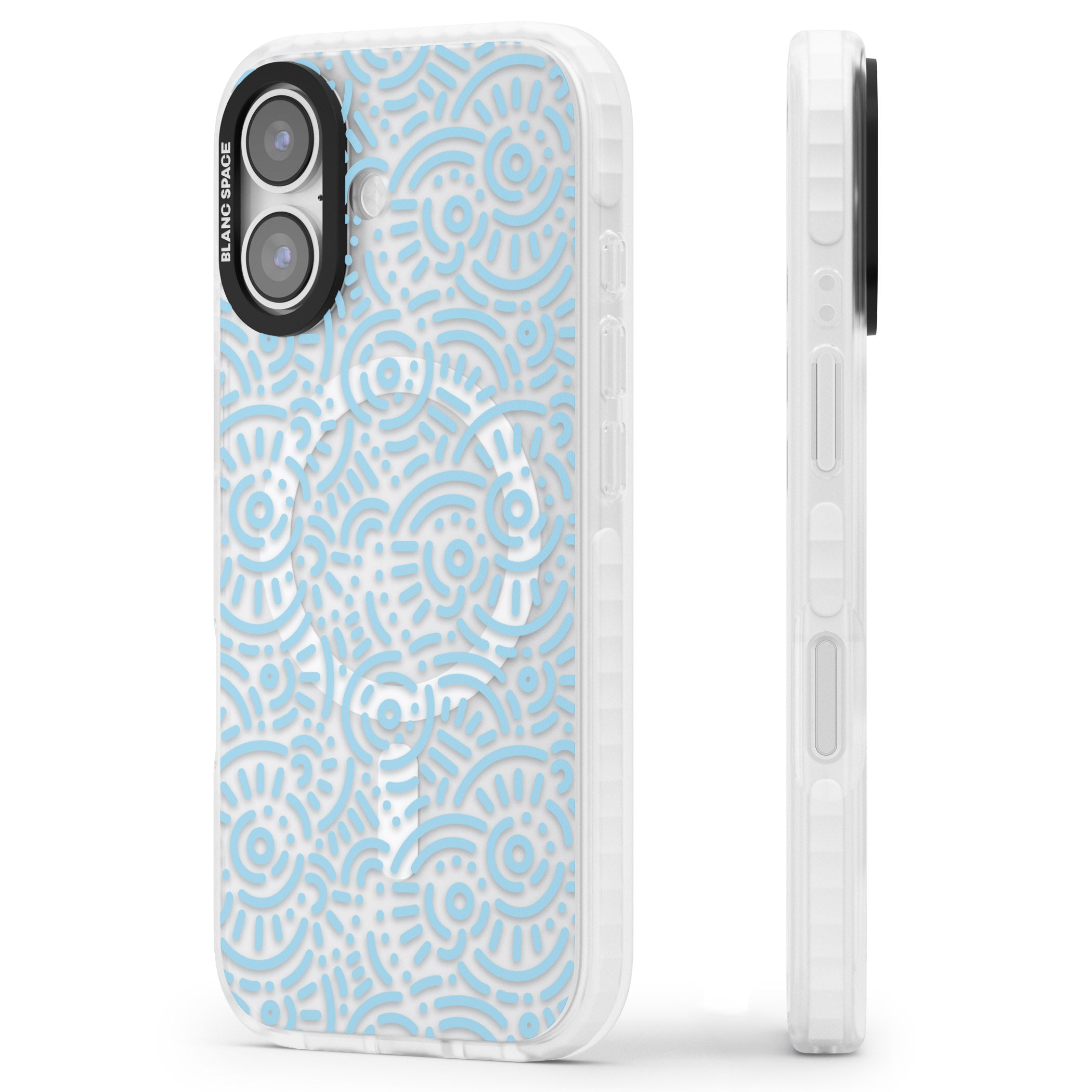 Light Blue Retro Pattern iPhone 17 Impact Pro Clear Phone Case Side Profile