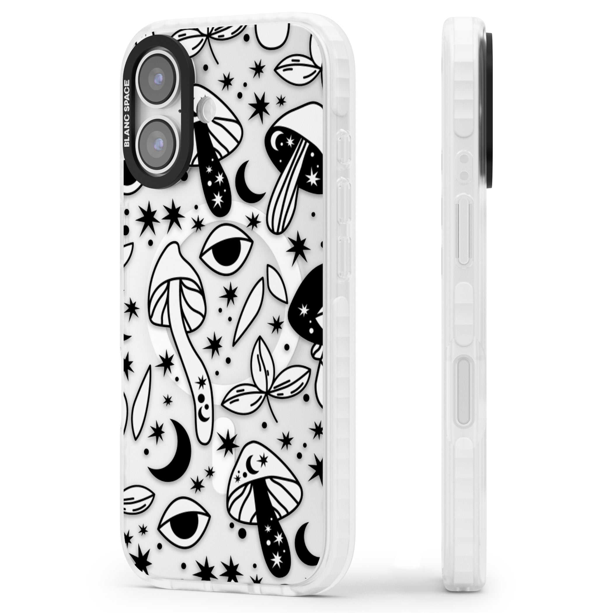 Mystic Mushrooms Pattern iPhone 17 Impact Pro Clear Phone Case Side Profile