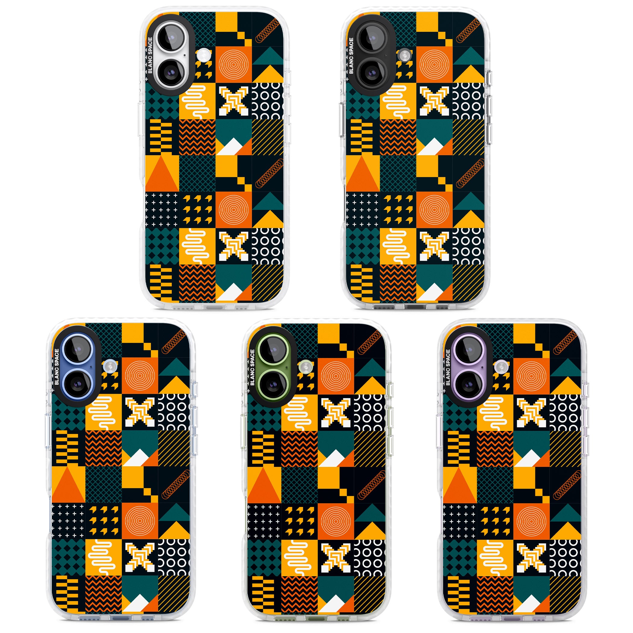 Funky Geometric Patterns: Orange & Dark Green iPhone 17 Impact Pro Clear Phone Case APT Impact Protection