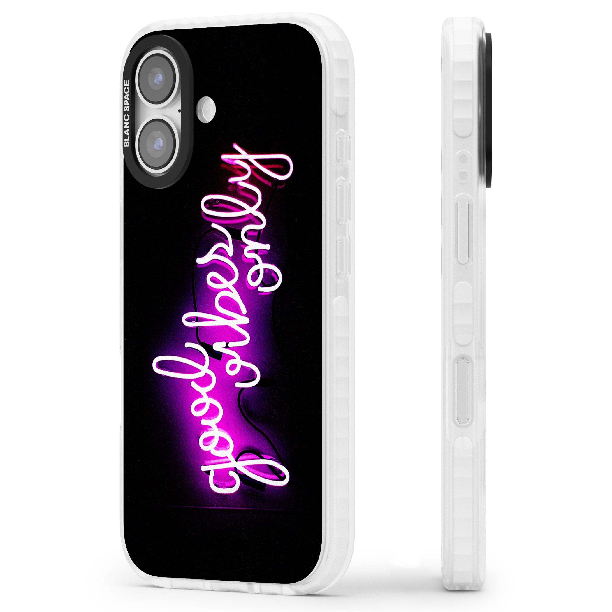 Good Vibes Only Neon Glow iPhone 17 Impact Pro Clear Phone Case Side Profile