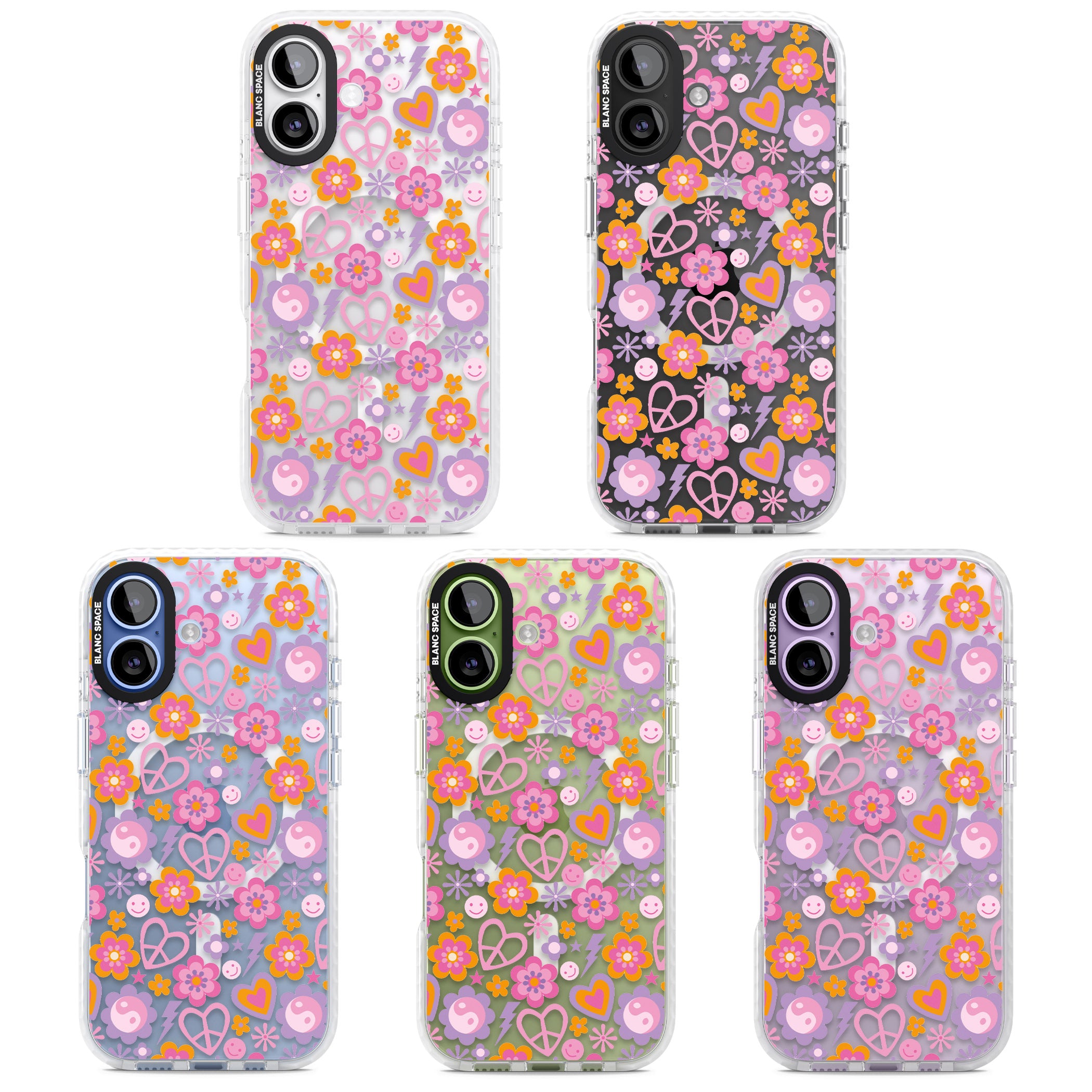 Peace, Love And Flowers Pattern iPhone 17 Impact Pro Clear Phone Case APT Impact Protection