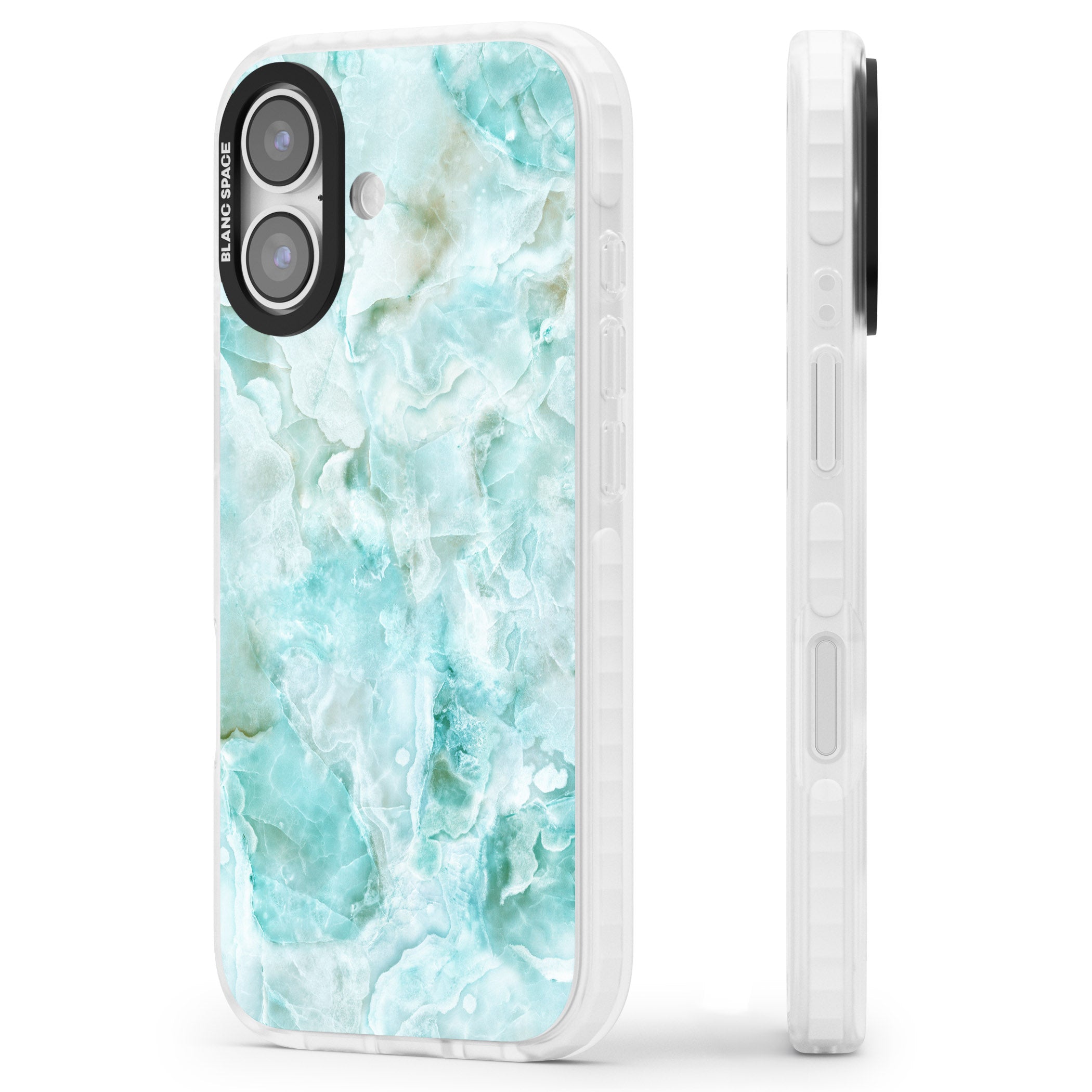 Aqua Onyx Marble iPhone 17 Impact Pro Clear Phone Case Side Profile