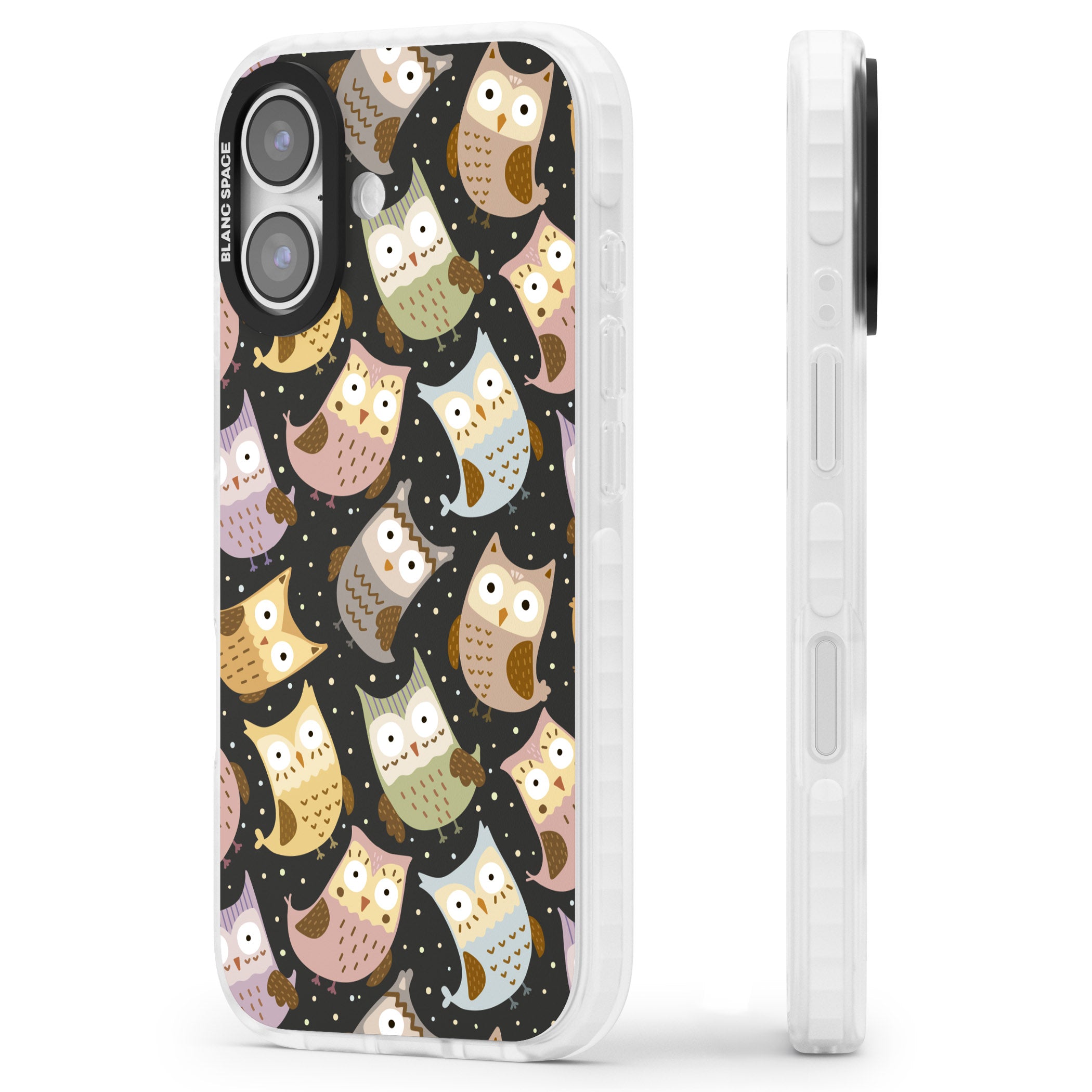 Cute Owl Pattern iPhone 17 Impact Pro Clear Phone Case Side Profile