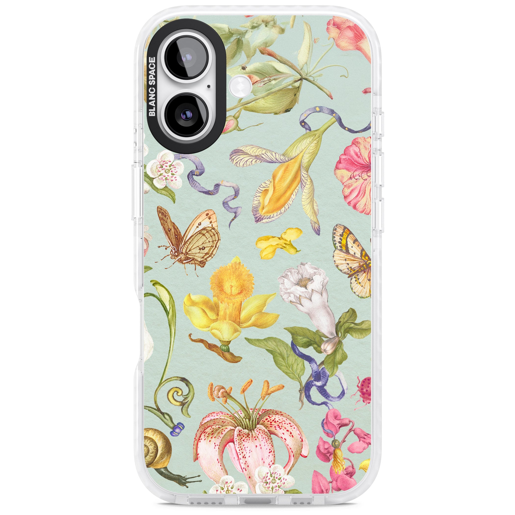Blue Vintage Painted Flowers iPhone 17 Impact Pro Clear Phone Case