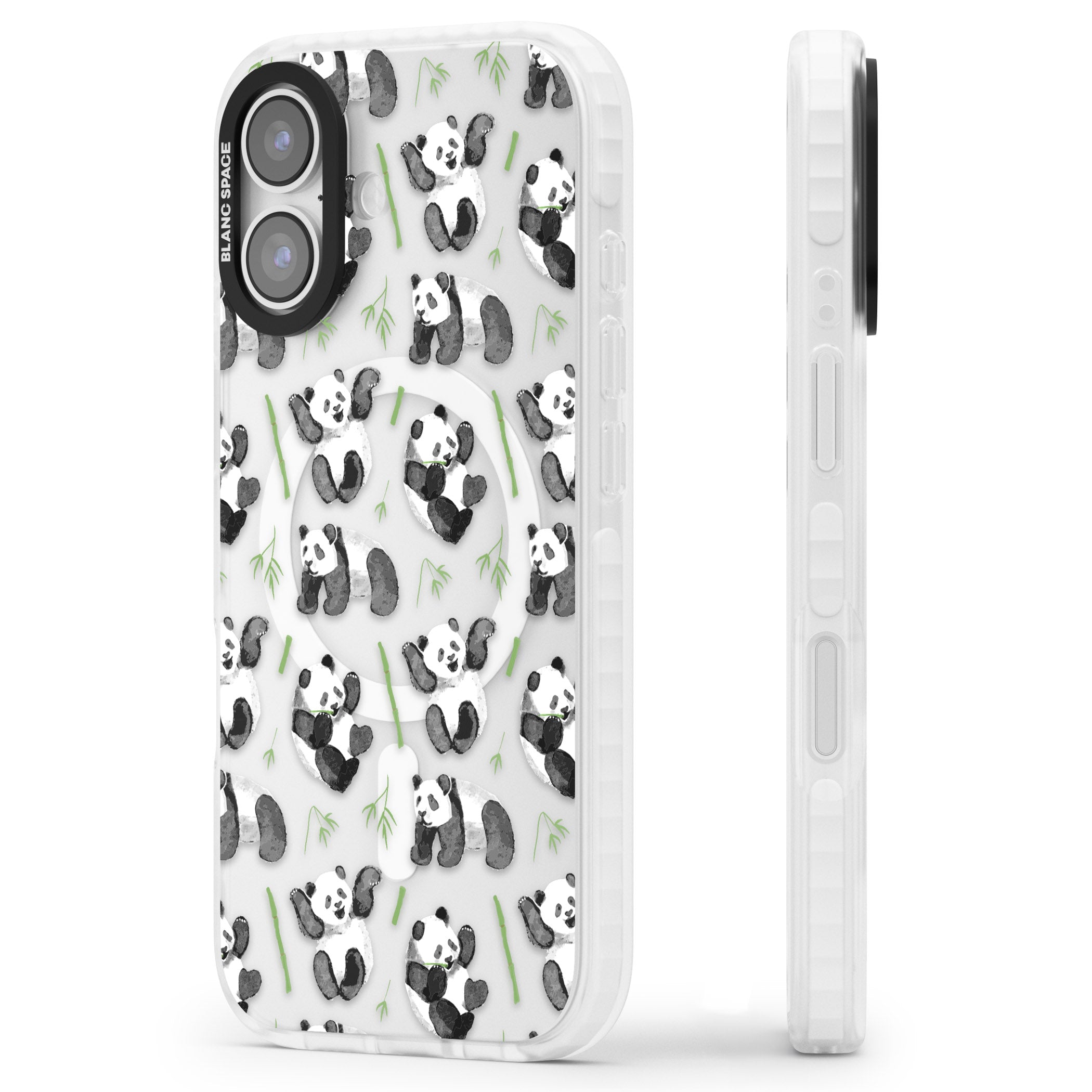 Watercolour Panda Pattern iPhone 17 Impact Pro Clear Phone Case Side Profile