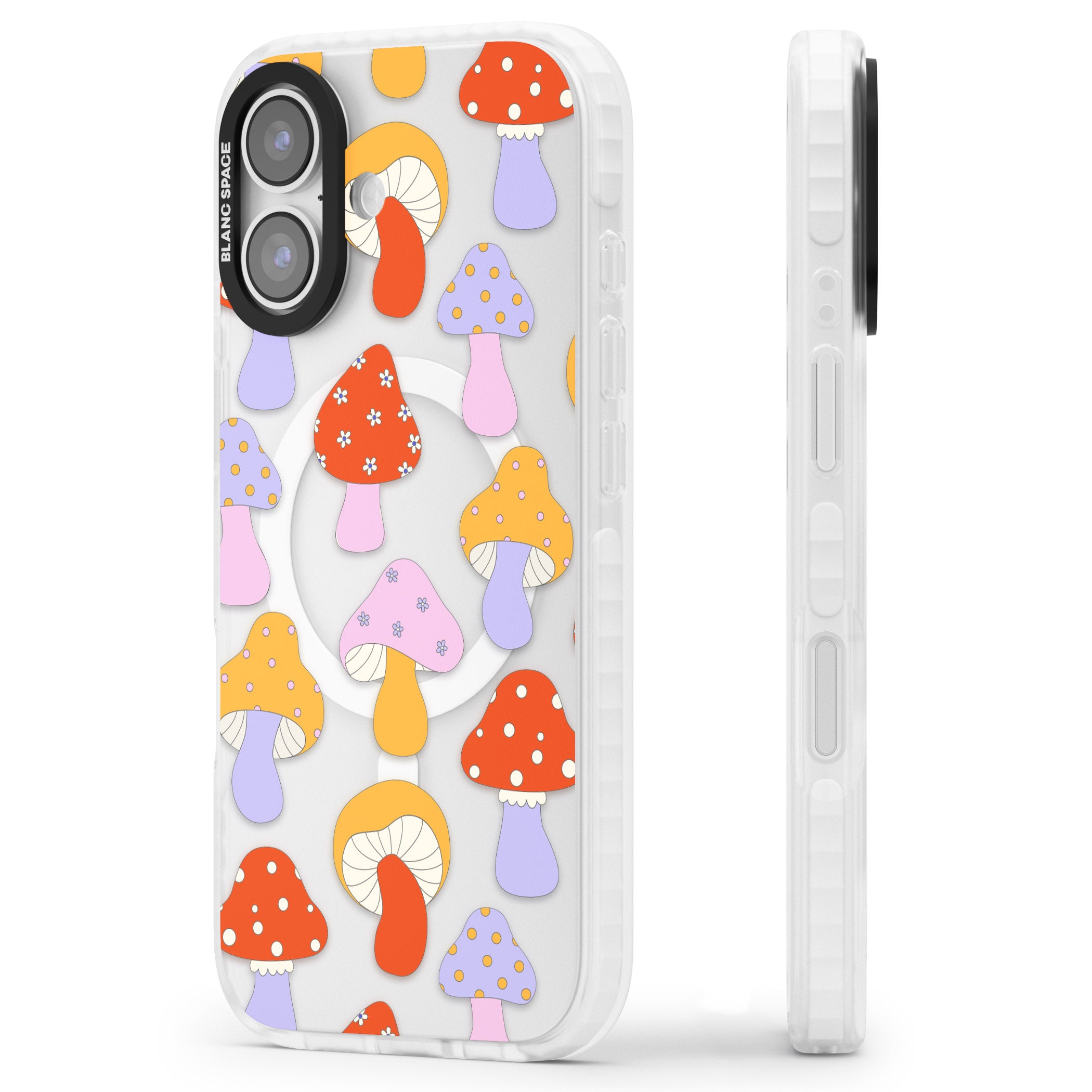 Happy Shrooms iPhone 17 Impact Pro Clear Phone Case Side Profile