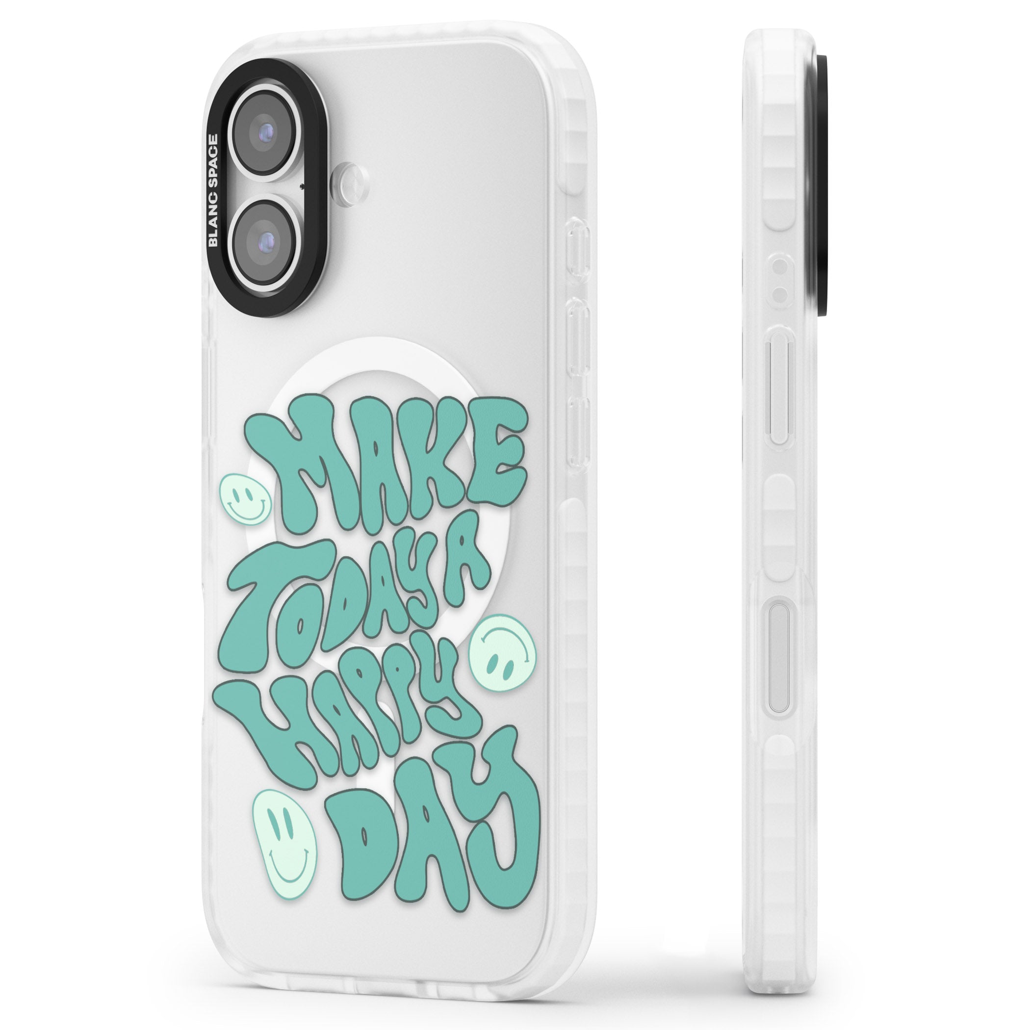 Make Today A Happy Day iPhone 17 Impact Pro Clear Phone Case Side Profile