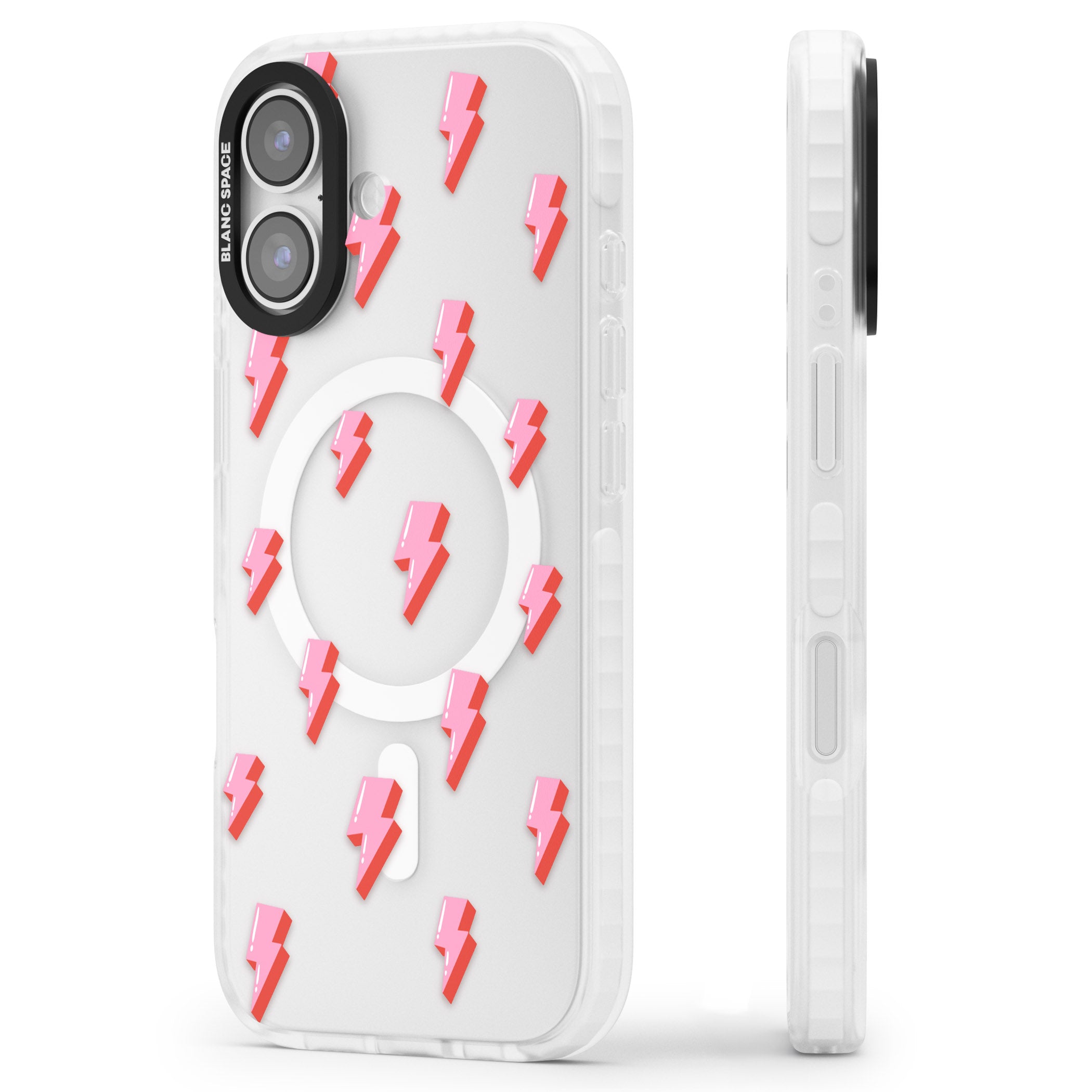 Pink Bolt Pattern iPhone 17 Impact Pro Clear Phone Case Side Profile