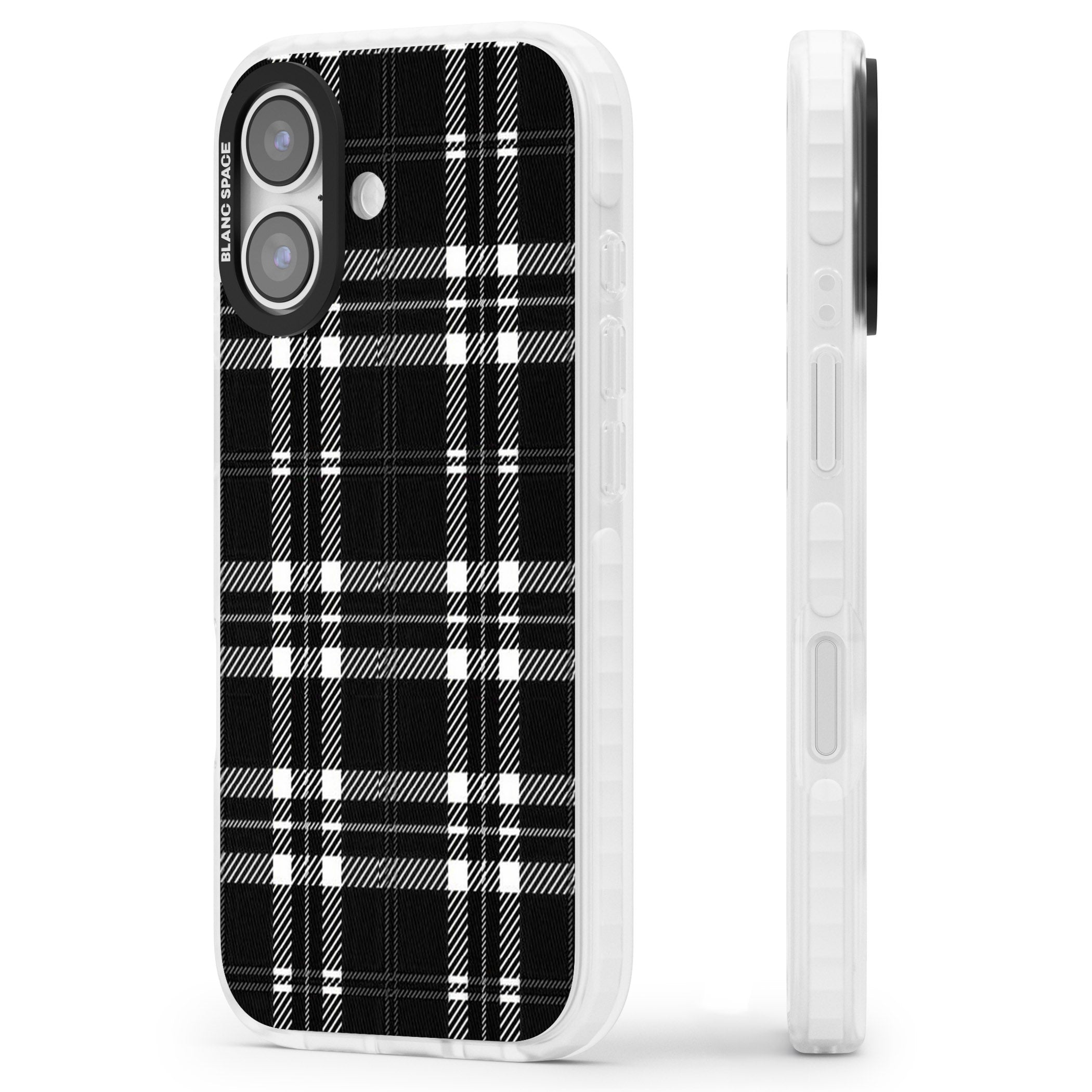 Divine Black Plaid iPhone 17 Impact Pro Clear Phone Case Side Profile