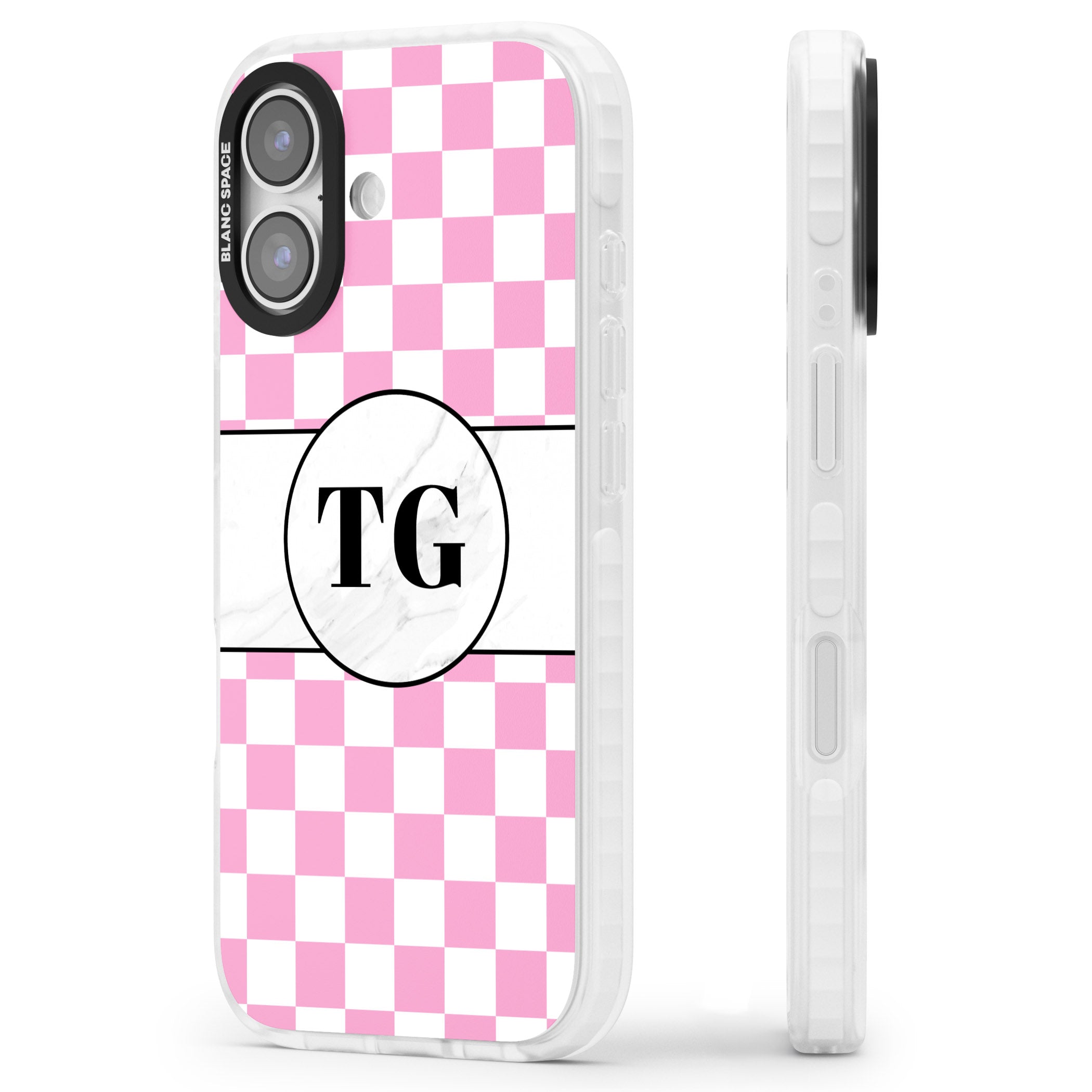Personalised Monogrammed Pink Check iPhone 17 Impact Pro Clear Phone Case Side Profile