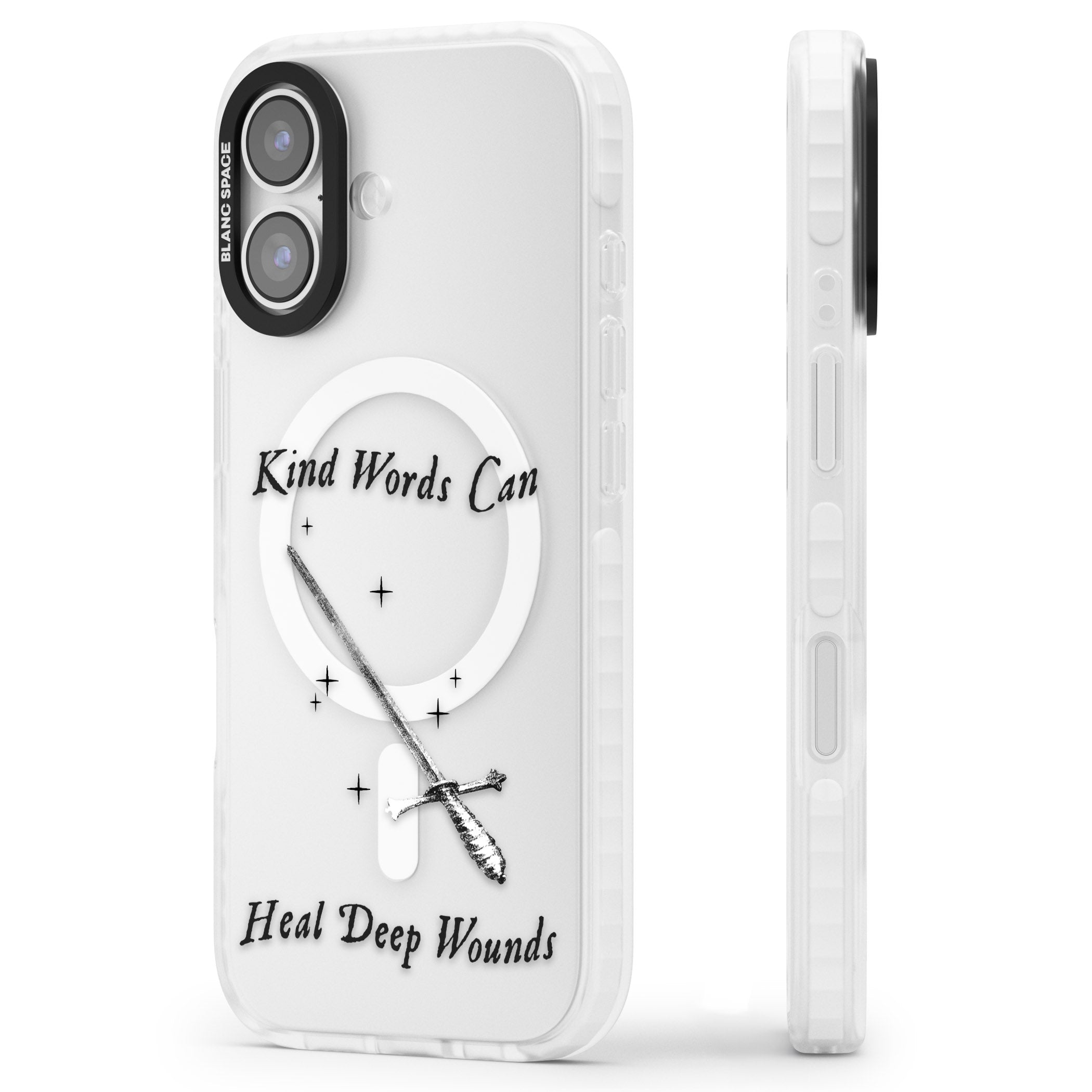 Kind Words Can Heal Deep Wounds iPhone 17 Impact Pro Clear Phone Case Side Profile