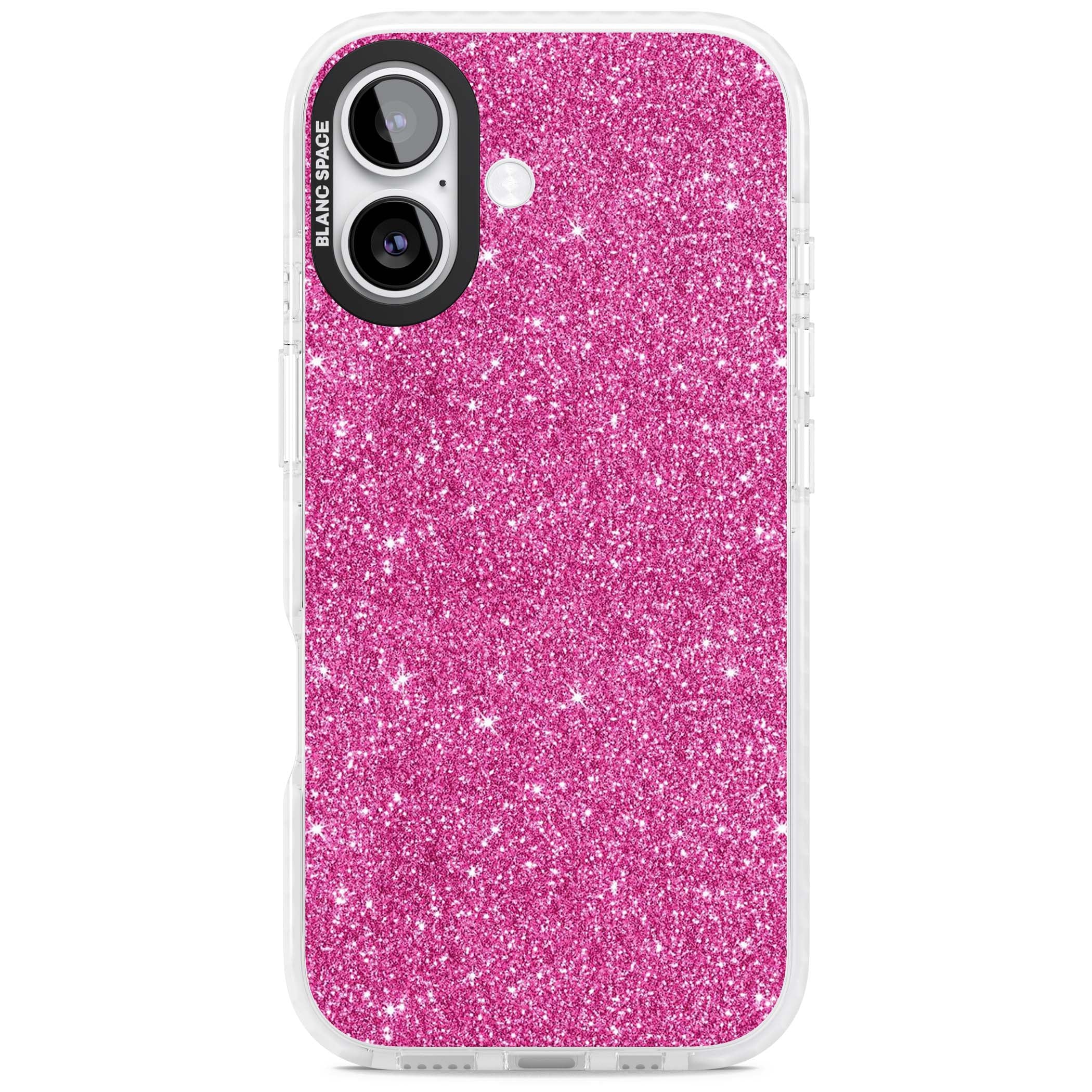 Pink Glitter Y2K iPhone case featuring hot pink glitter wallpaper with sparkle shimmer effect | Impact Magsafe case for iPhone 17