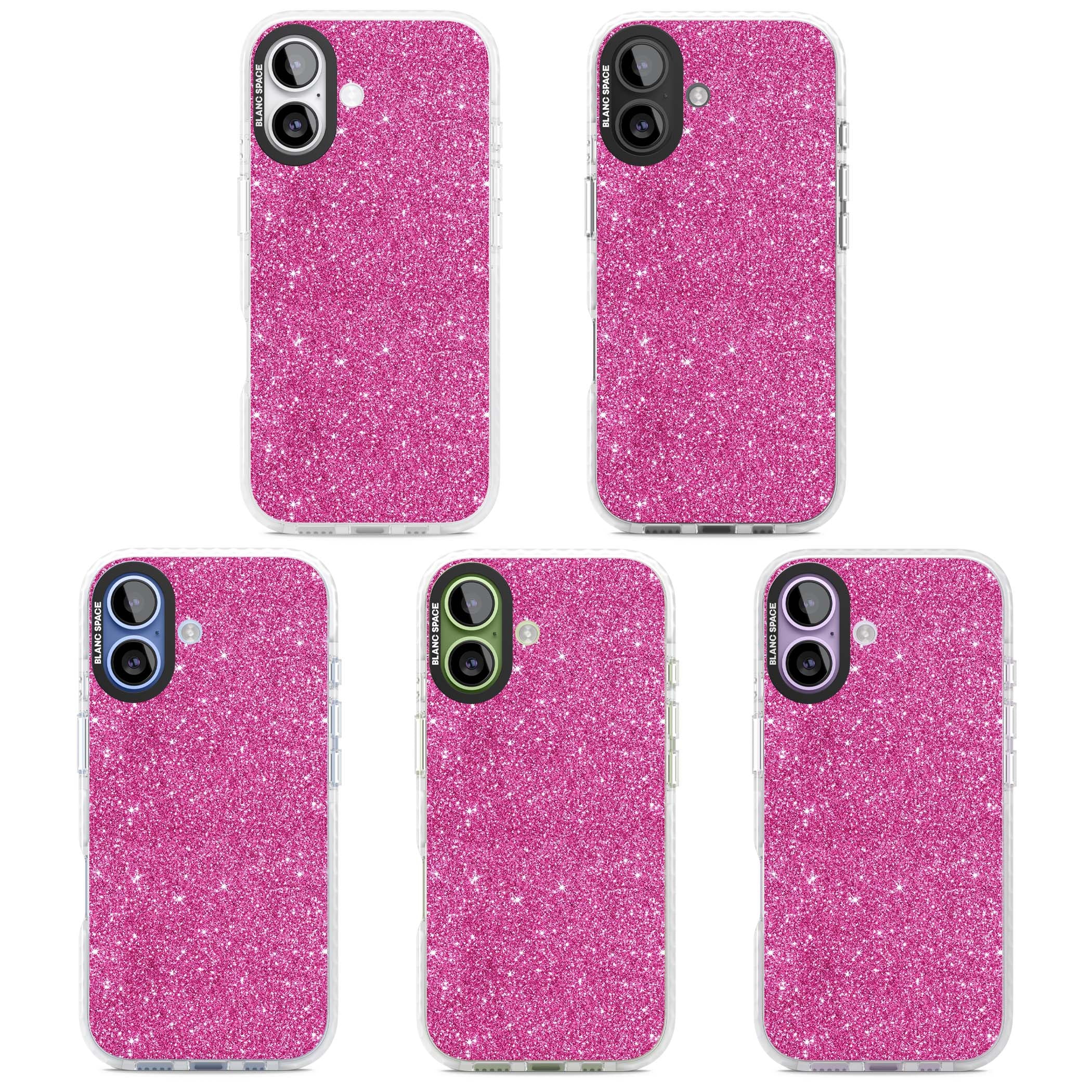 Pink Glitter Y2K iPhone case featuring hot pink glitter wallpaper with sparkle shimmer effect | Impact Magsafe case for iPhone 17