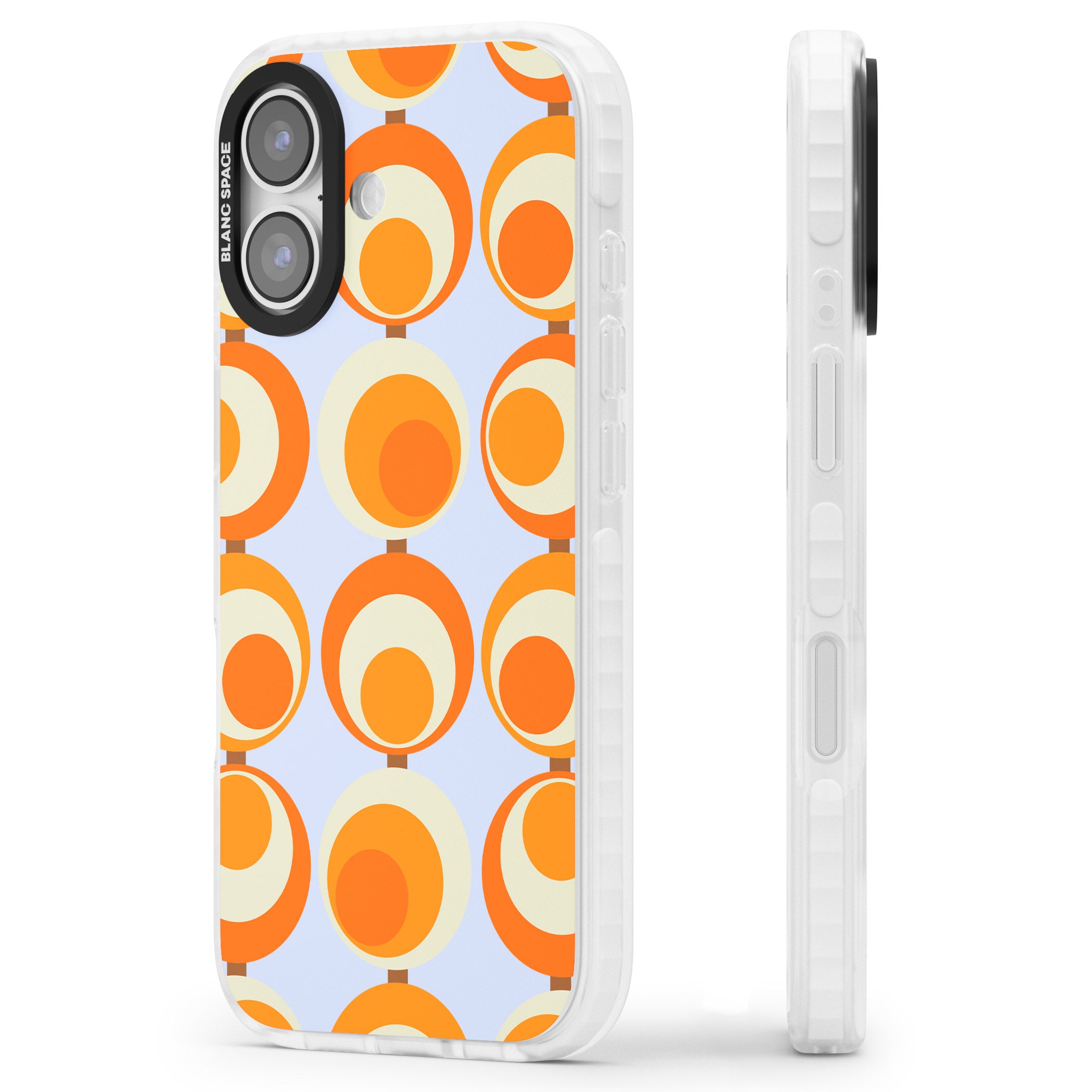 Mid Century Blue Orange Pattern iPhone 17 Impact Pro Clear Phone Case Side Profile