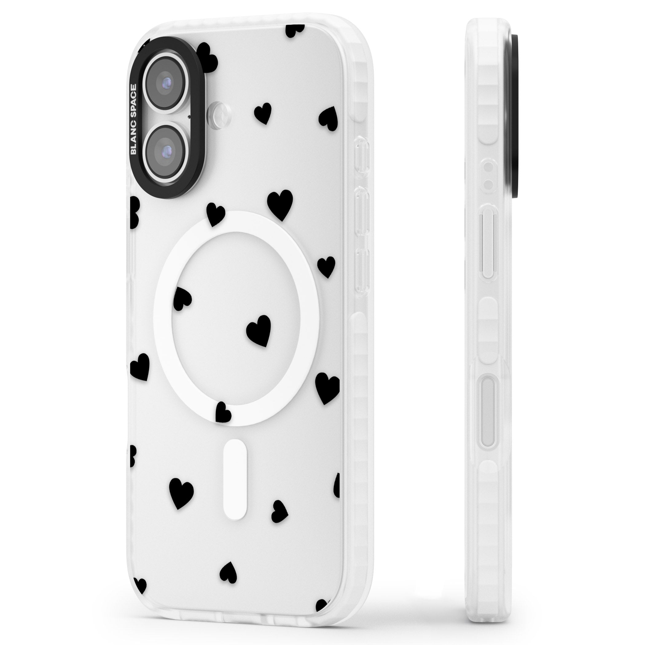 Black Hearts iPhone 17 Impact Pro Clear Phone Case Side Profile
