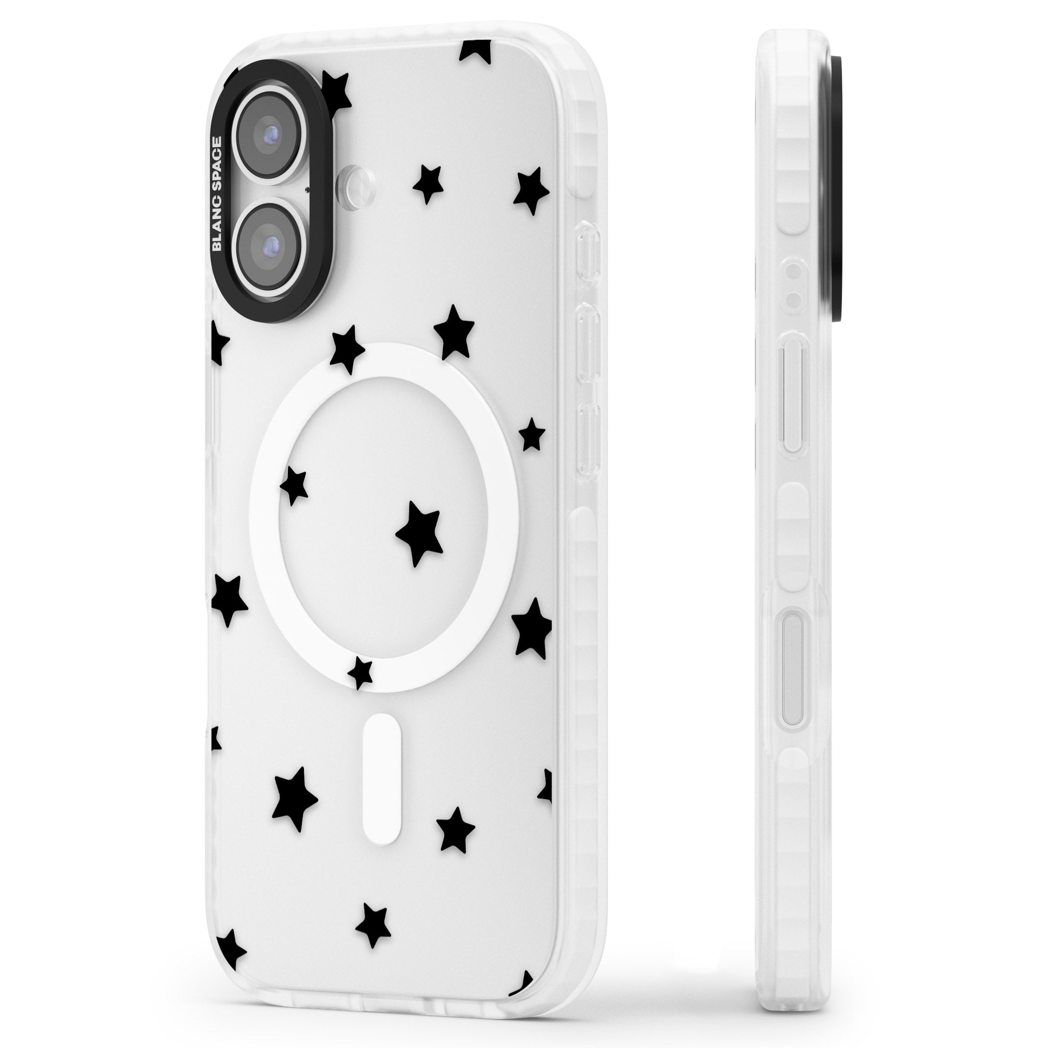Starry Night Black Stars iPhone 17 Impact Pro Clear Phone Case Side Profile
