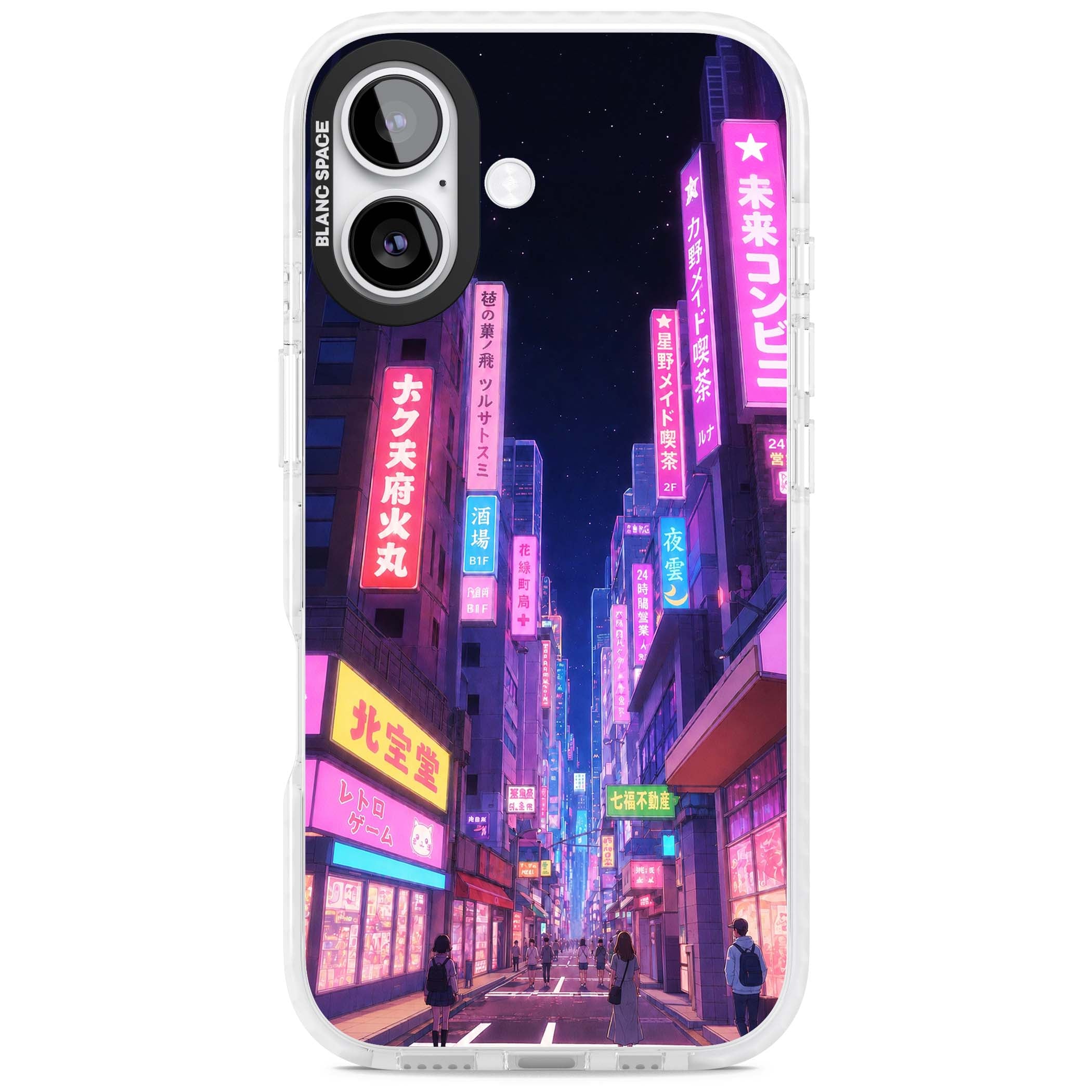 Shibuya At Night Japanese neon city iPhone case featuring glowing kanji signs, pink storefronts and a Tokyo street at n | Impact Magsafe case for iPhone 17