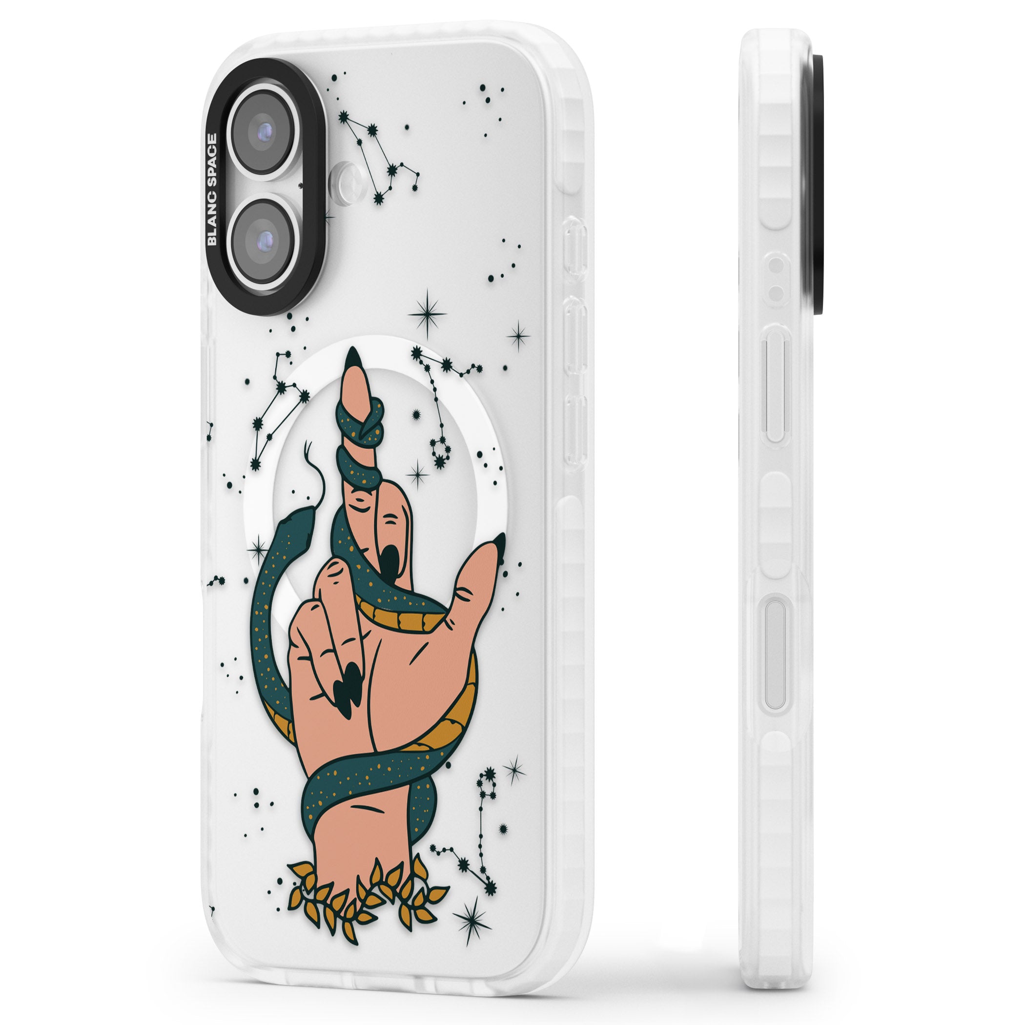 Snakes, Stars And Cynicism iPhone 17 Impact Pro Clear Phone Case Side Profile
