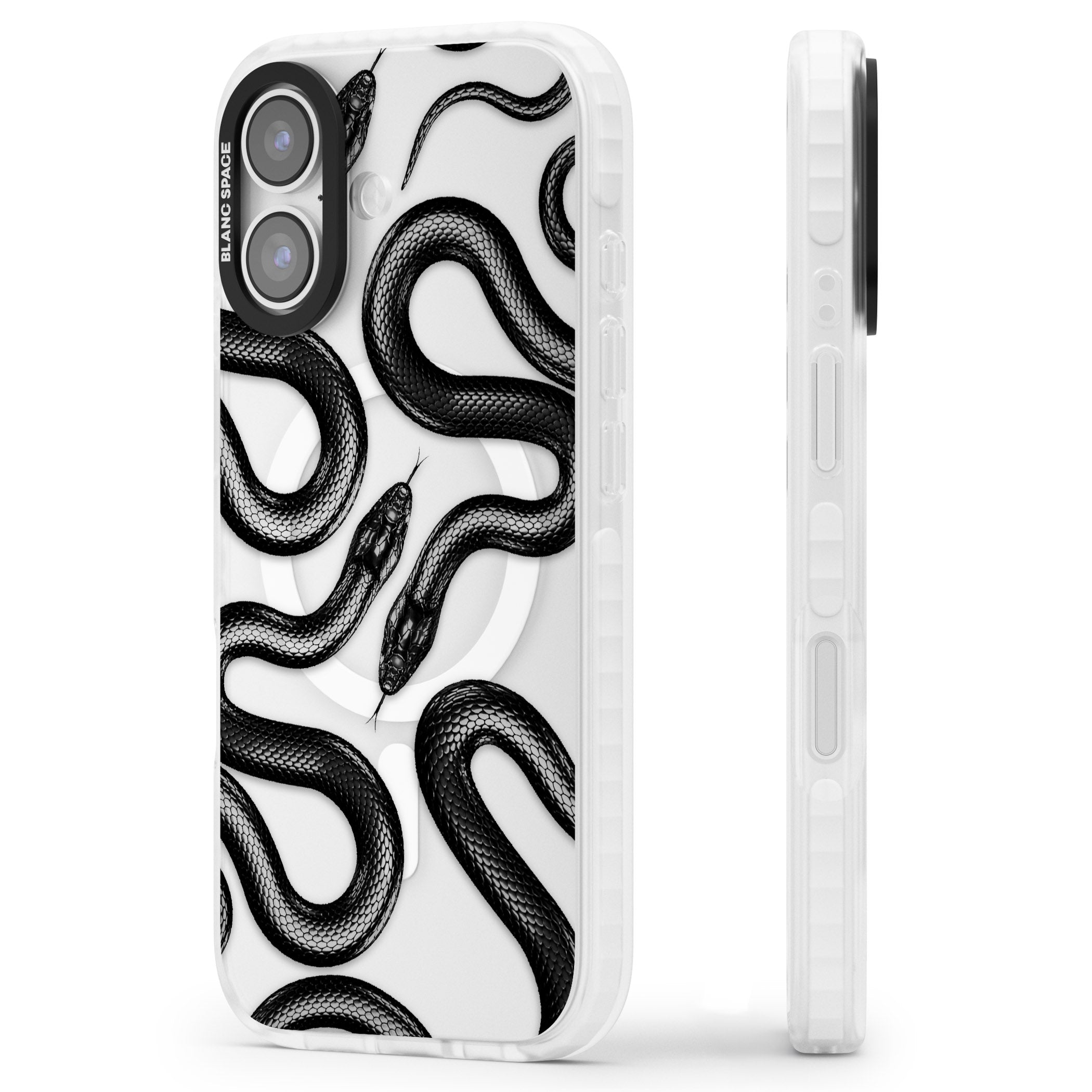 Black Kingsnake iPhone 17 Impact Pro Clear Phone Case Side Profile