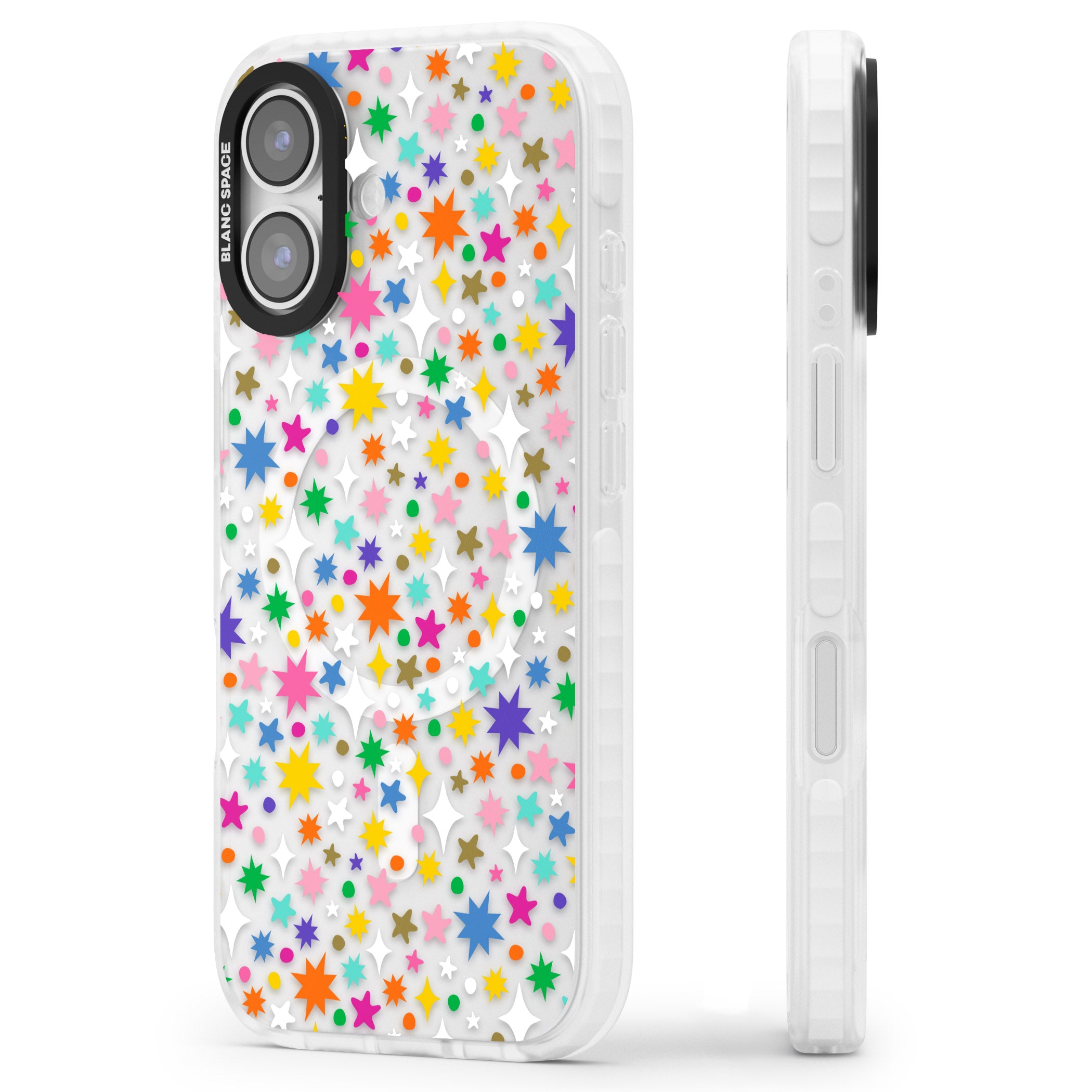 Rainbow Starburst iPhone 17 Impact Pro Clear Phone Case Side Profile