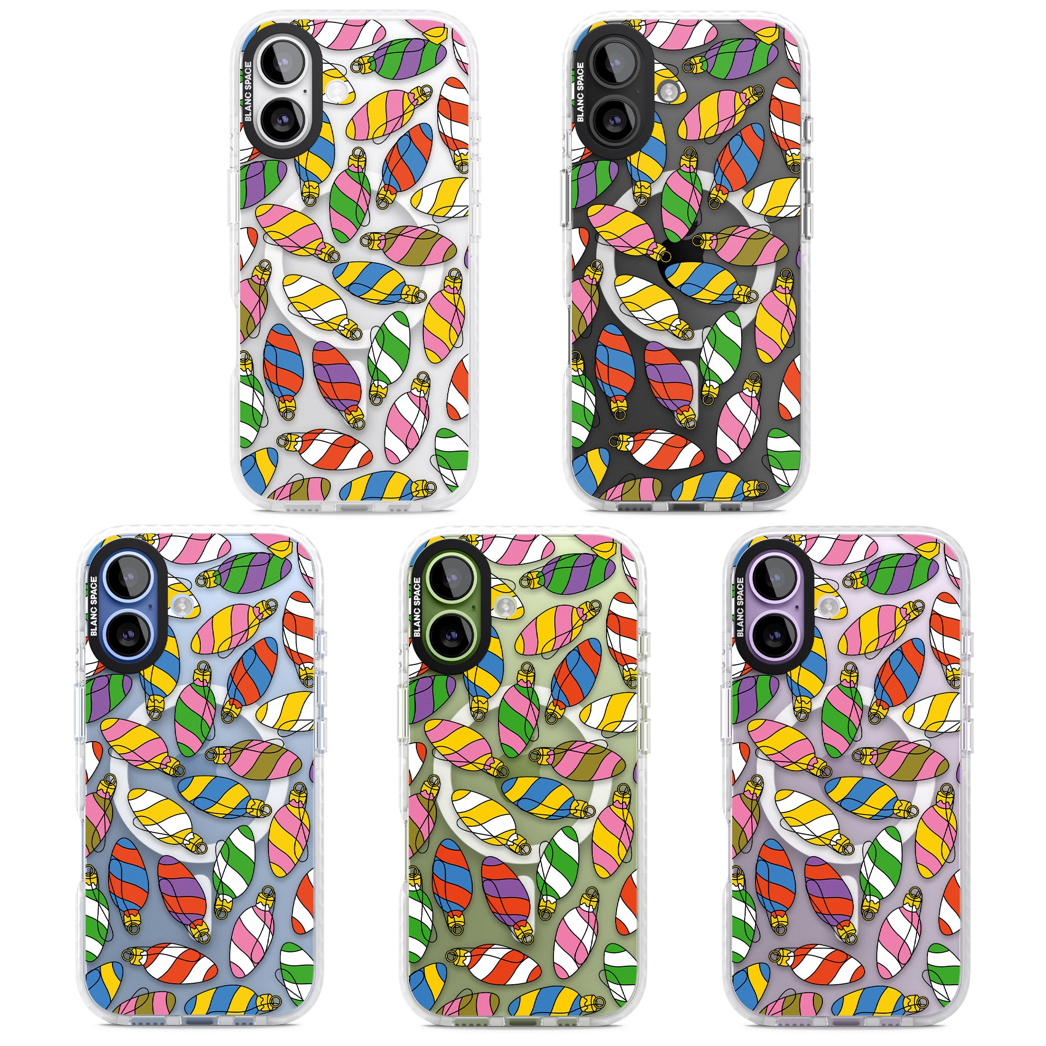 Colourful Holiday Ornaments iPhone 17 Impact Pro Clear Phone Case APT Impact Protection