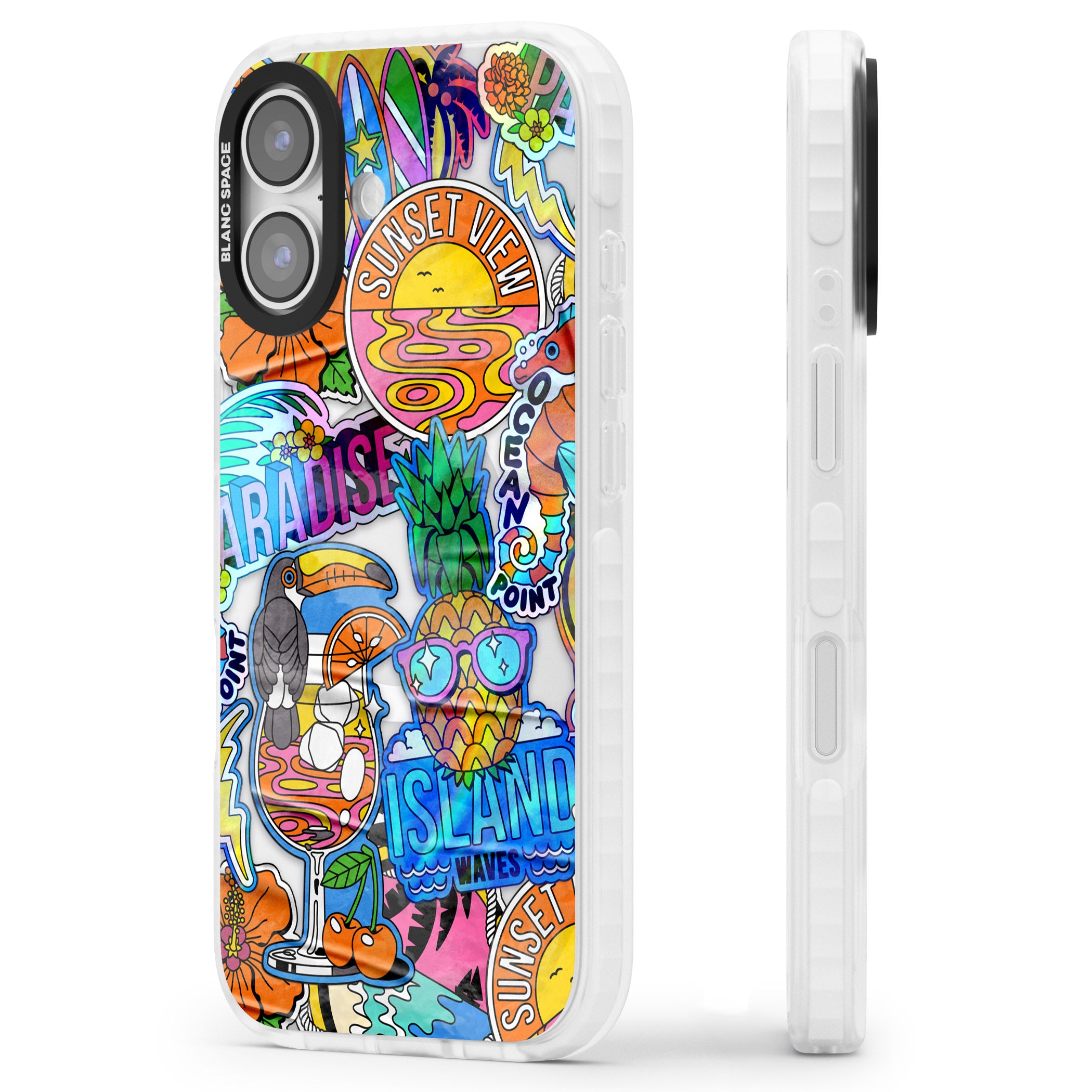 Tropical Vibes Collage iPhone 17 Impact Pro Clear Phone Case Side Profile