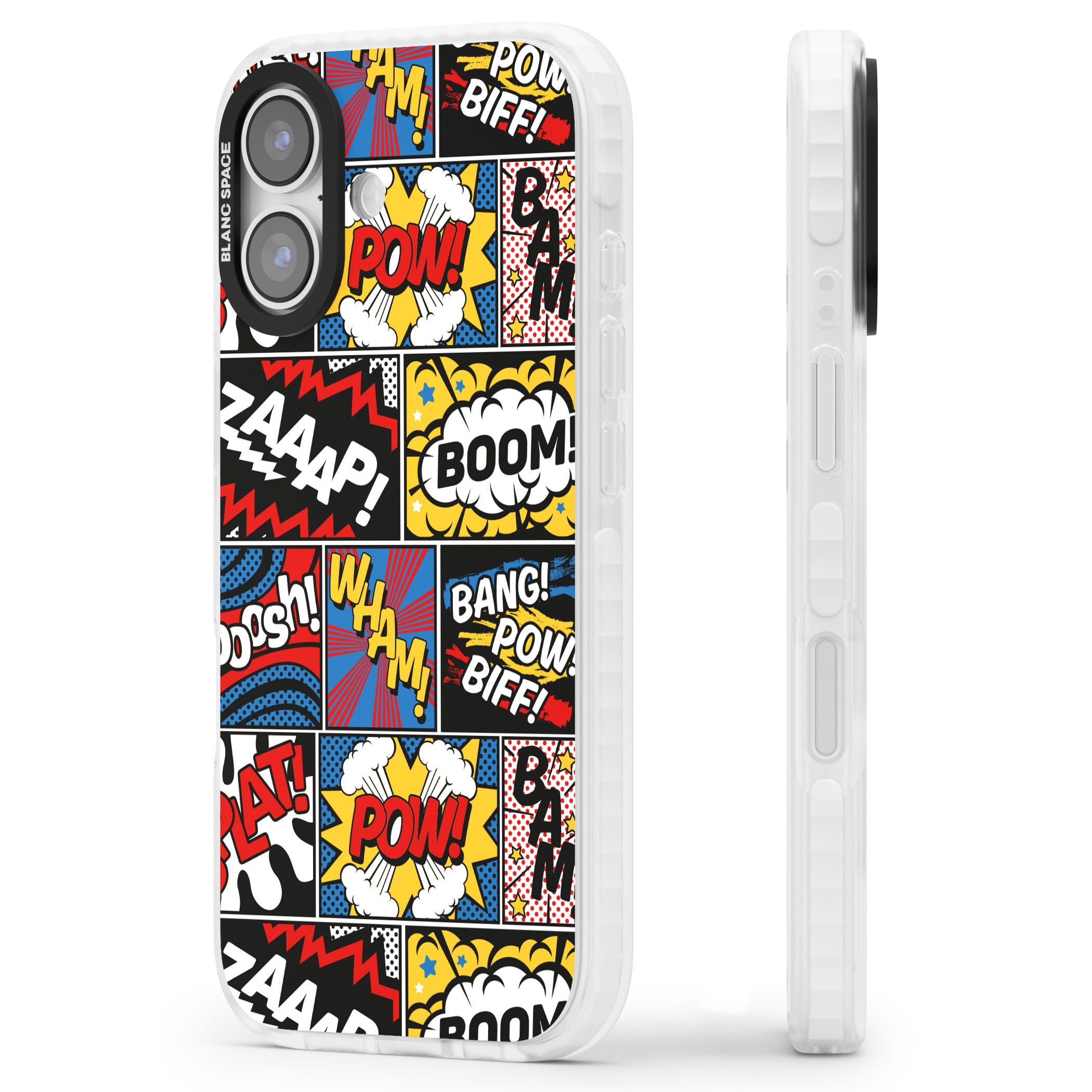 Onomatopoeia iPhone 17 Impact Pro Clear Phone Case Side Profile