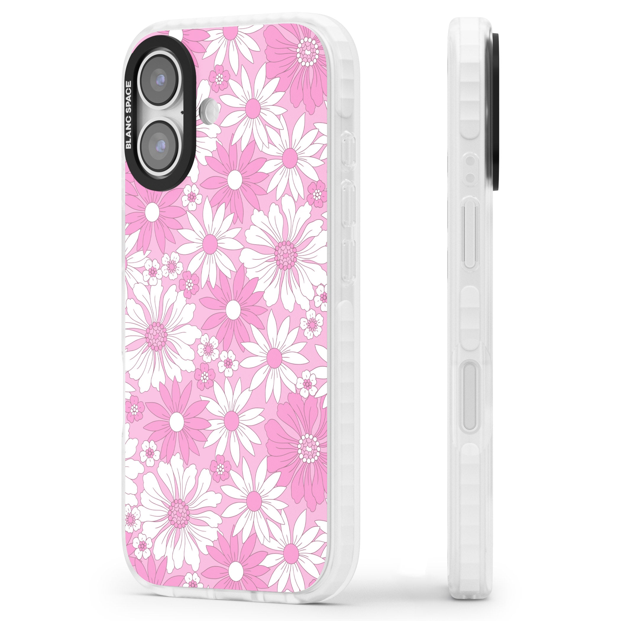 Pink White Flowers iPhone 17 Impact Pro Clear Phone Case Side Profile